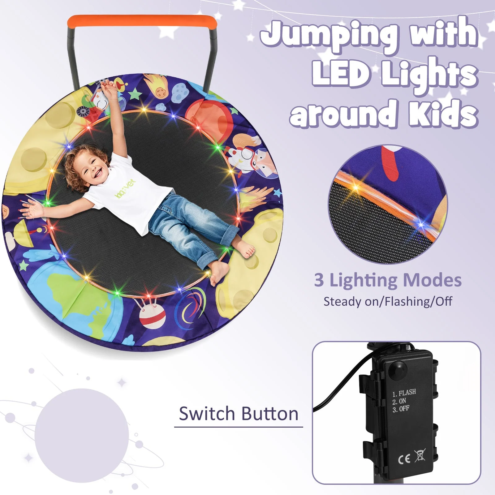 Mini Trampoline Folding Small Rebounder for Kids with Lights-Purple - Image 6