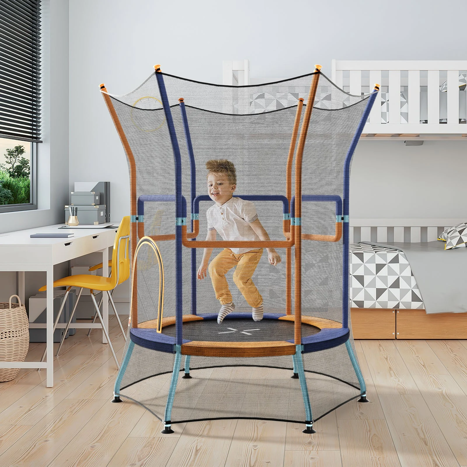 Mini Trampoline for Kids with Safety Enclosure Net and Foam Handles-Orange - Image 2