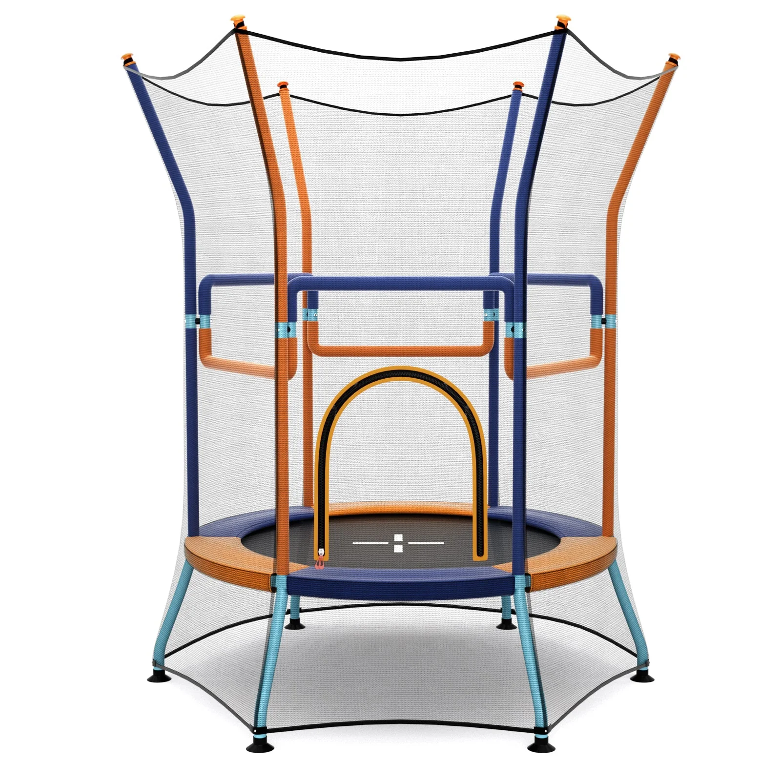 Mini Trampoline for Kids with Safety Enclosure Net and Foam Handles-Orange - Image 3