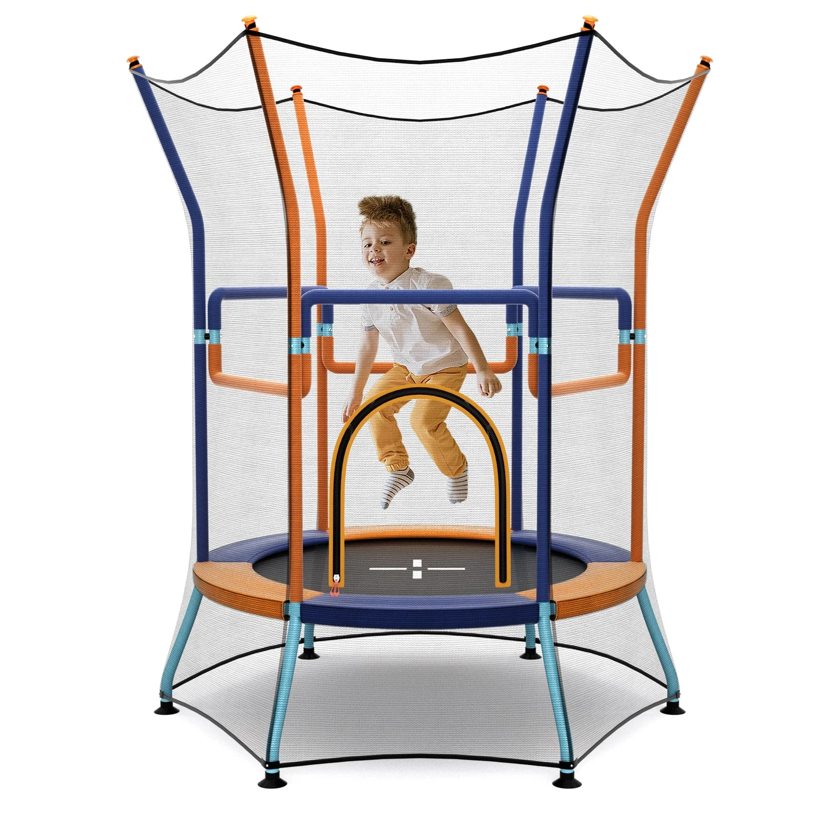Mini Trampoline for Kids with Safety Enclosure Net and Foam Handles-Orange - Image 4