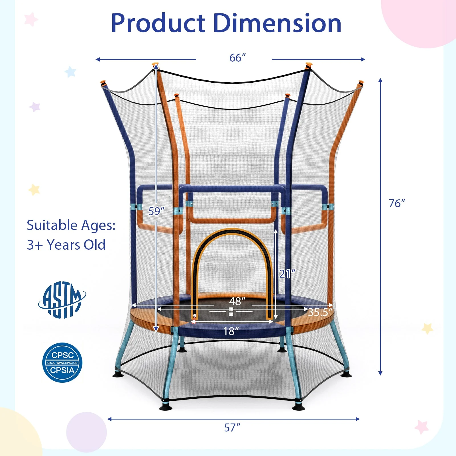 Mini Trampoline for Kids with Safety Enclosure Net and Foam Handles-Orange - Image 5