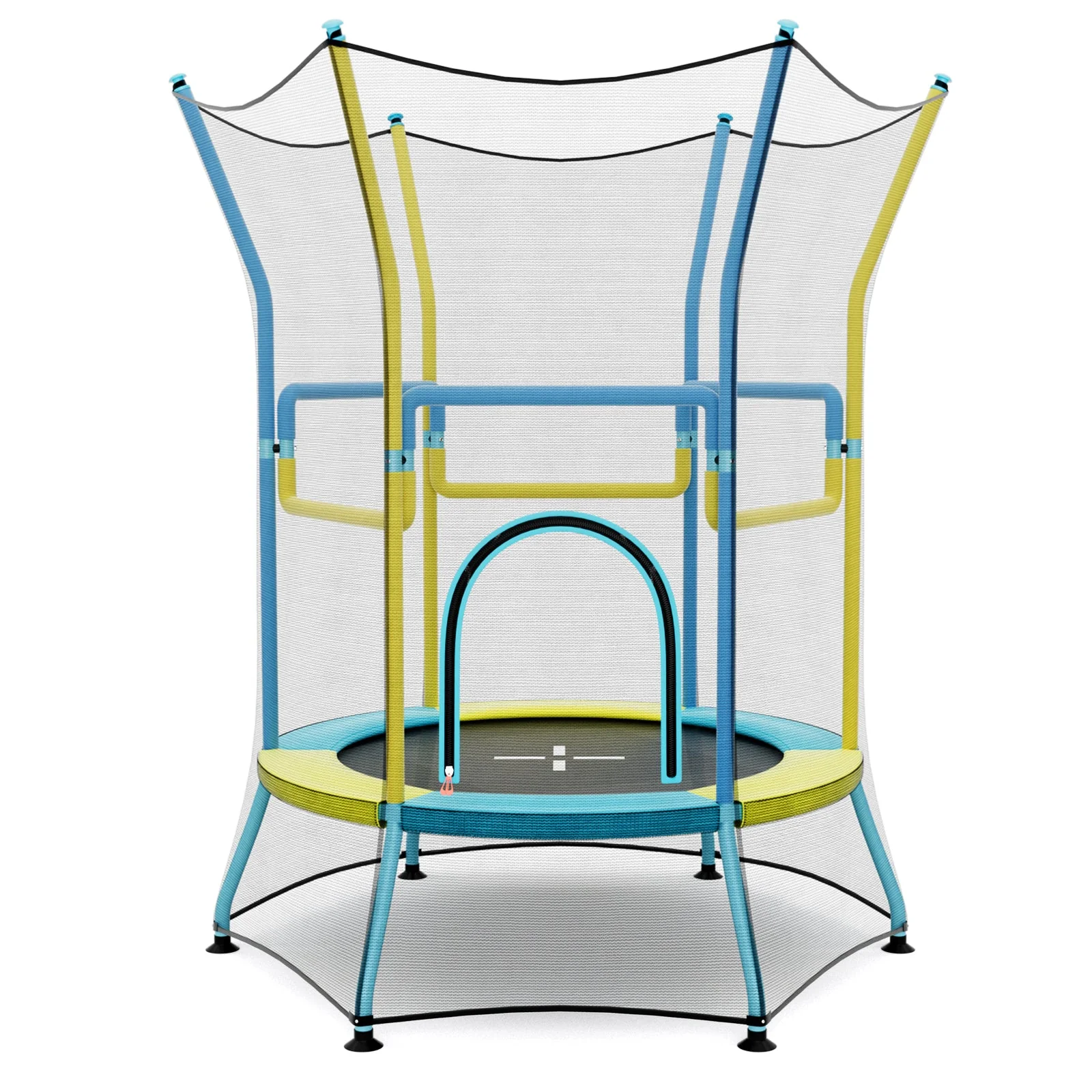 Mini Trampoline for Kids with Safety Enclosure Net and Foam Handles-Yellow - Image 3