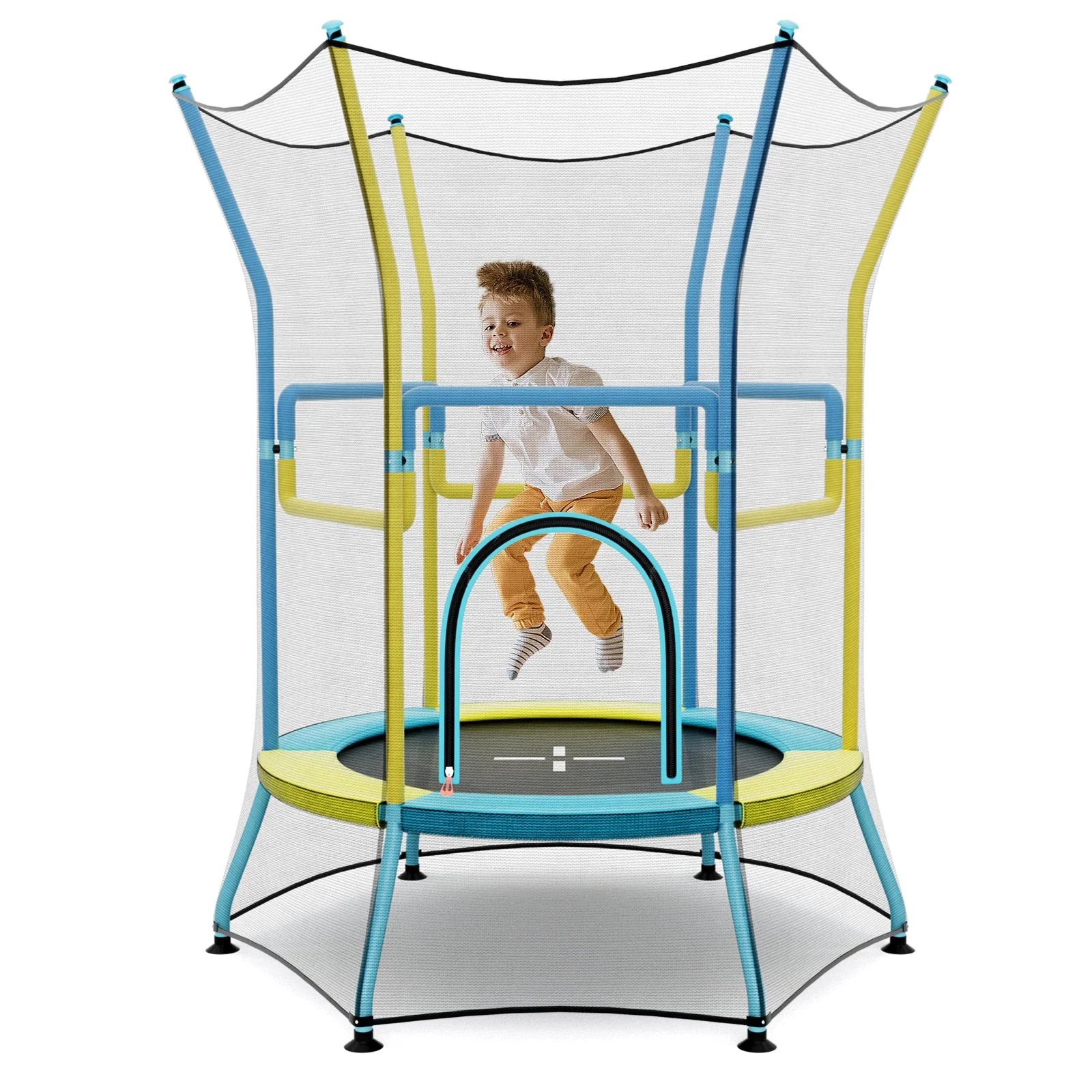 Mini Trampoline for Kids with Safety Enclosure Net and Foam Handles-Yellow - Image 4