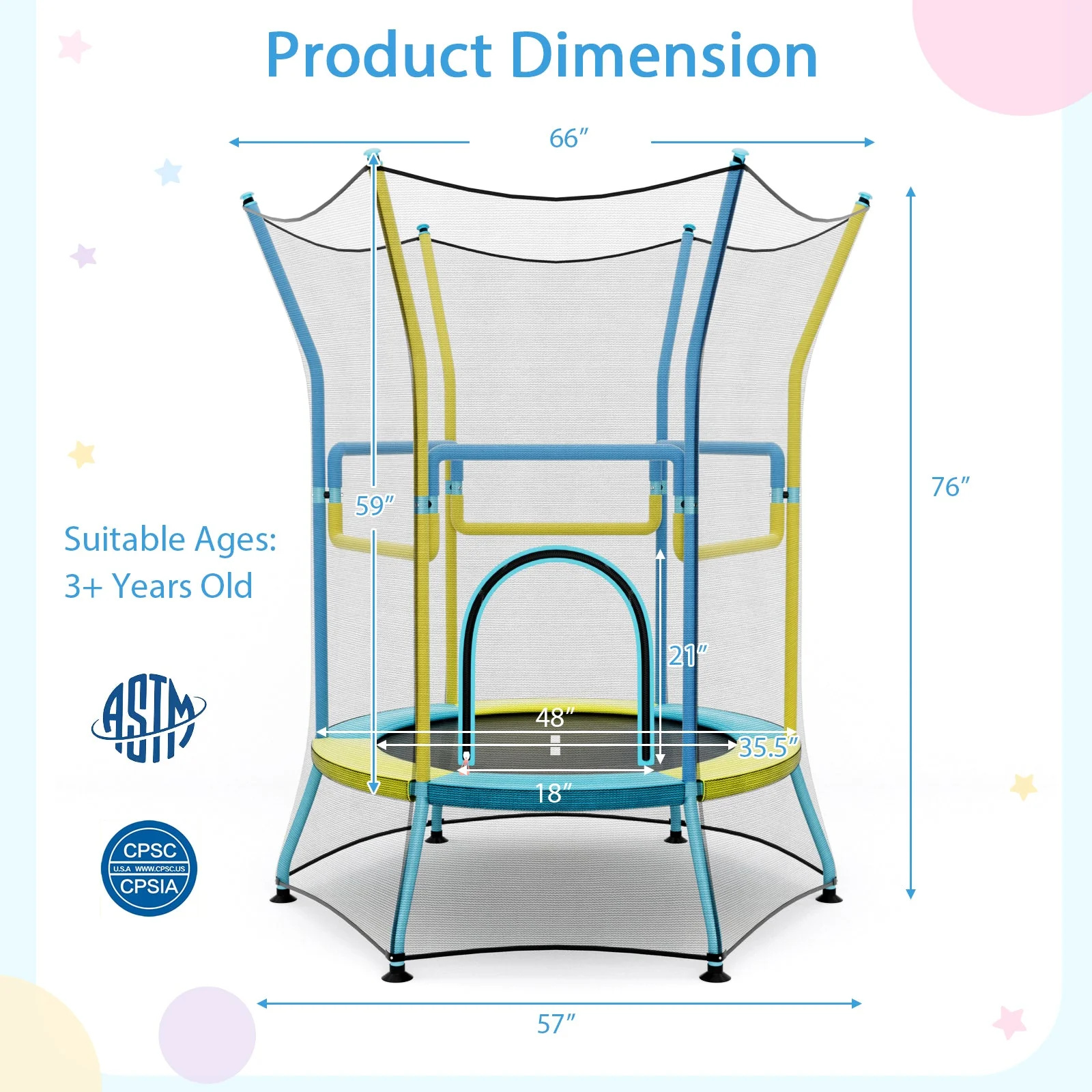 Mini Trampoline for Kids with Safety Enclosure Net and Foam Handles-Yellow - Image 5
