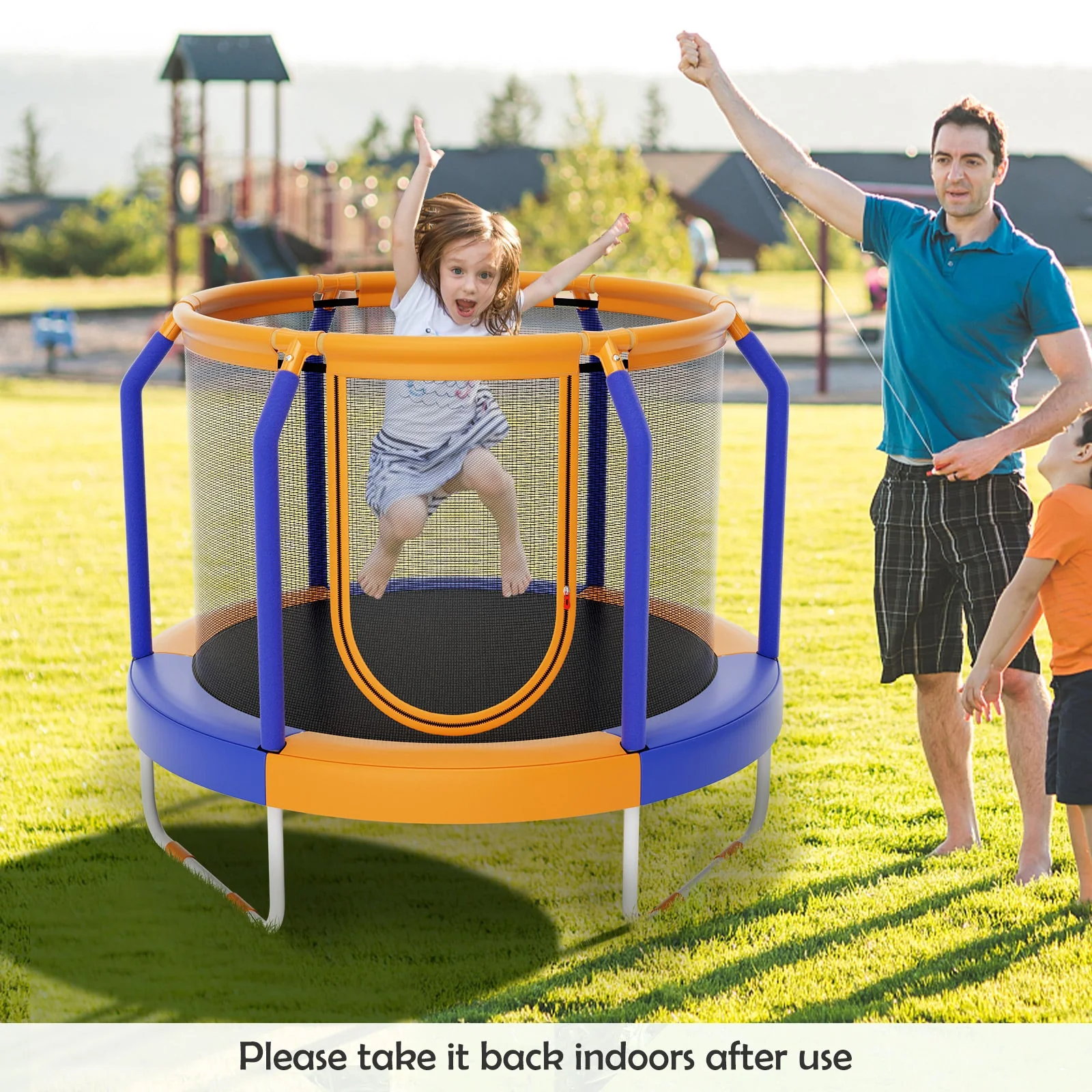 Mini Trampoline with Enclosure and Heavy-duty Metal Frame-Orange - Image 2