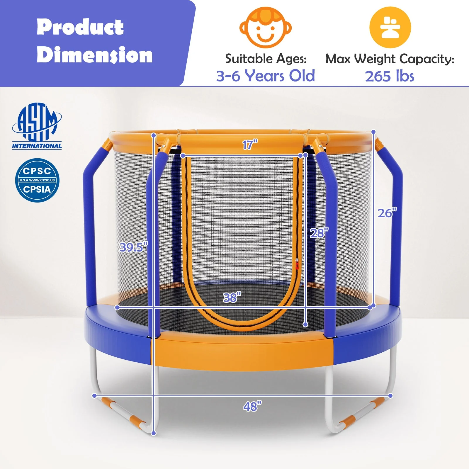 Mini Trampoline with Enclosure and Heavy-duty Metal Frame-Orange - Image 5
