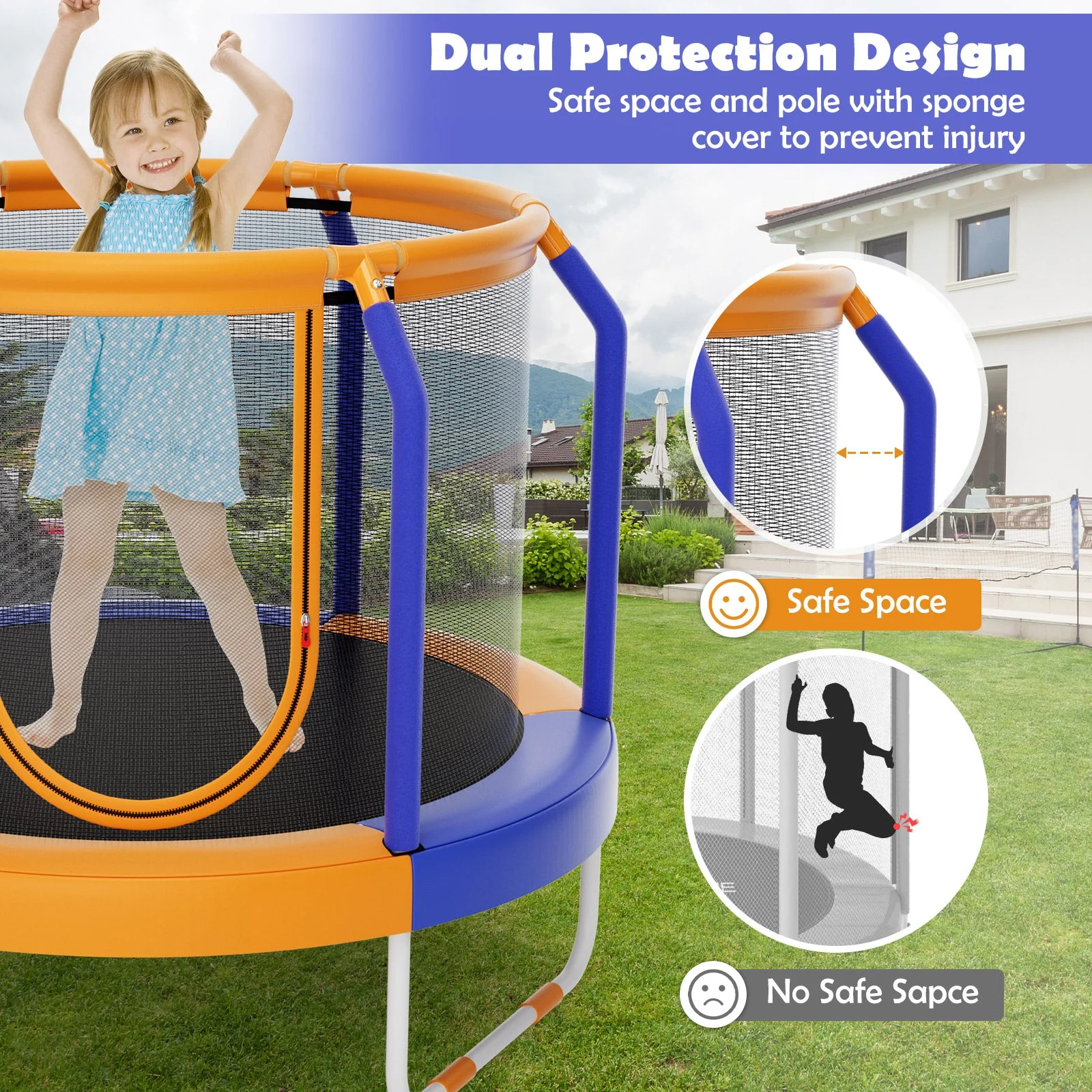 Mini Trampoline with Enclosure and Heavy-duty Metal Frame-Orange - Image 6
