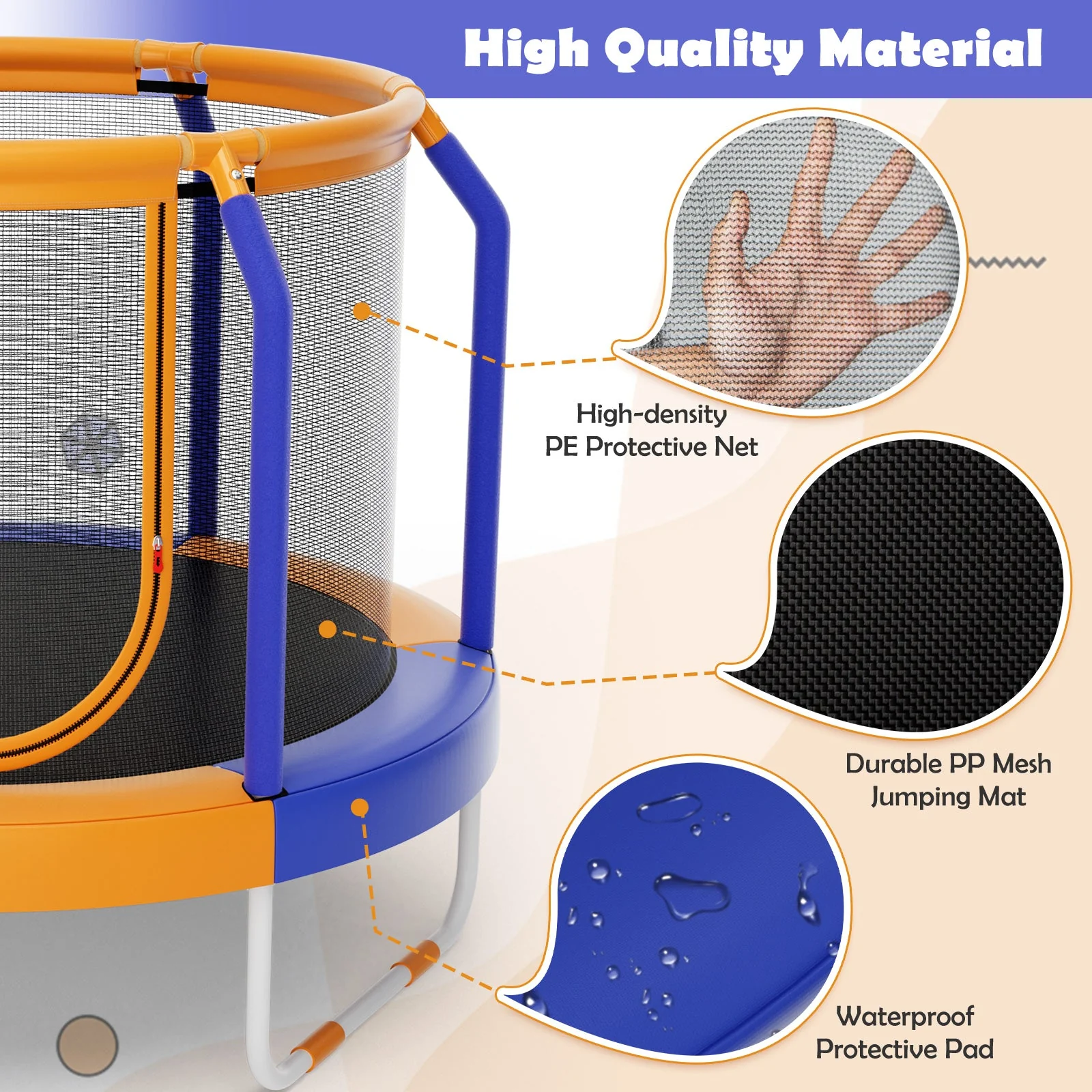 Mini Trampoline with Enclosure and Heavy-duty Metal Frame-Orange - Image 7