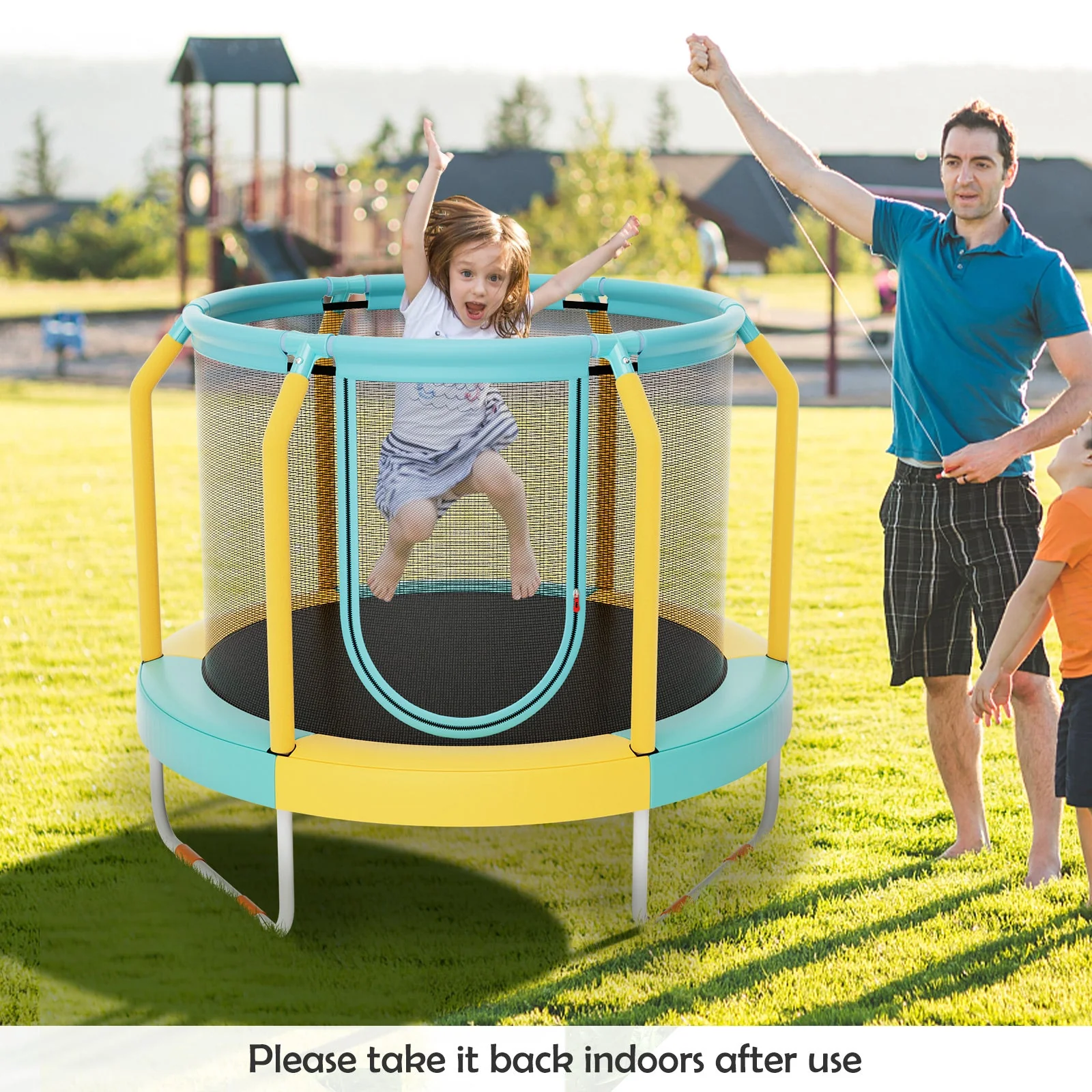 Mini Trampoline with Enclosure and Heavy-duty Metal Frame-Yellow - Image 2