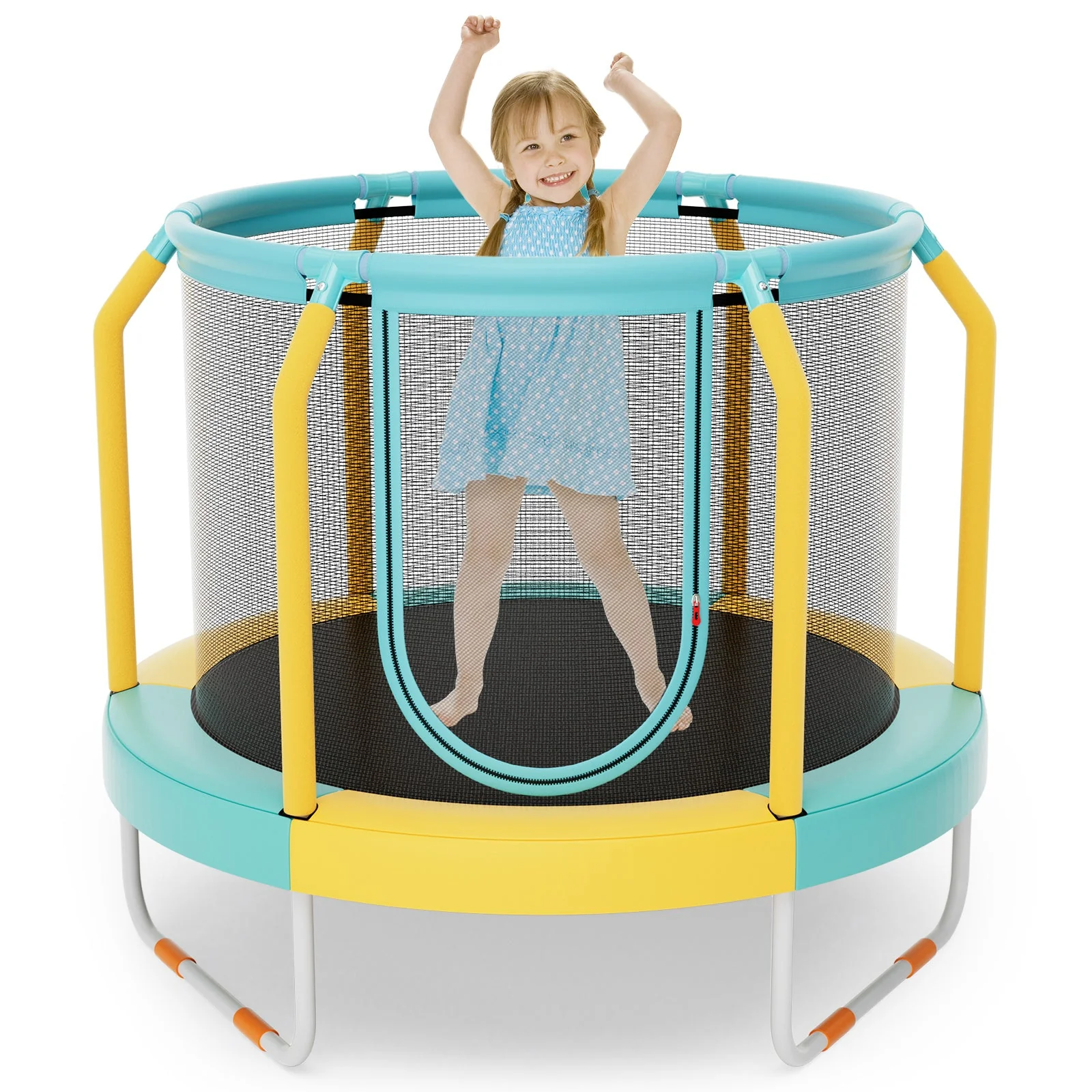 Mini Trampoline with Enclosure and Heavy-duty Metal Frame-Yellow - Image 3