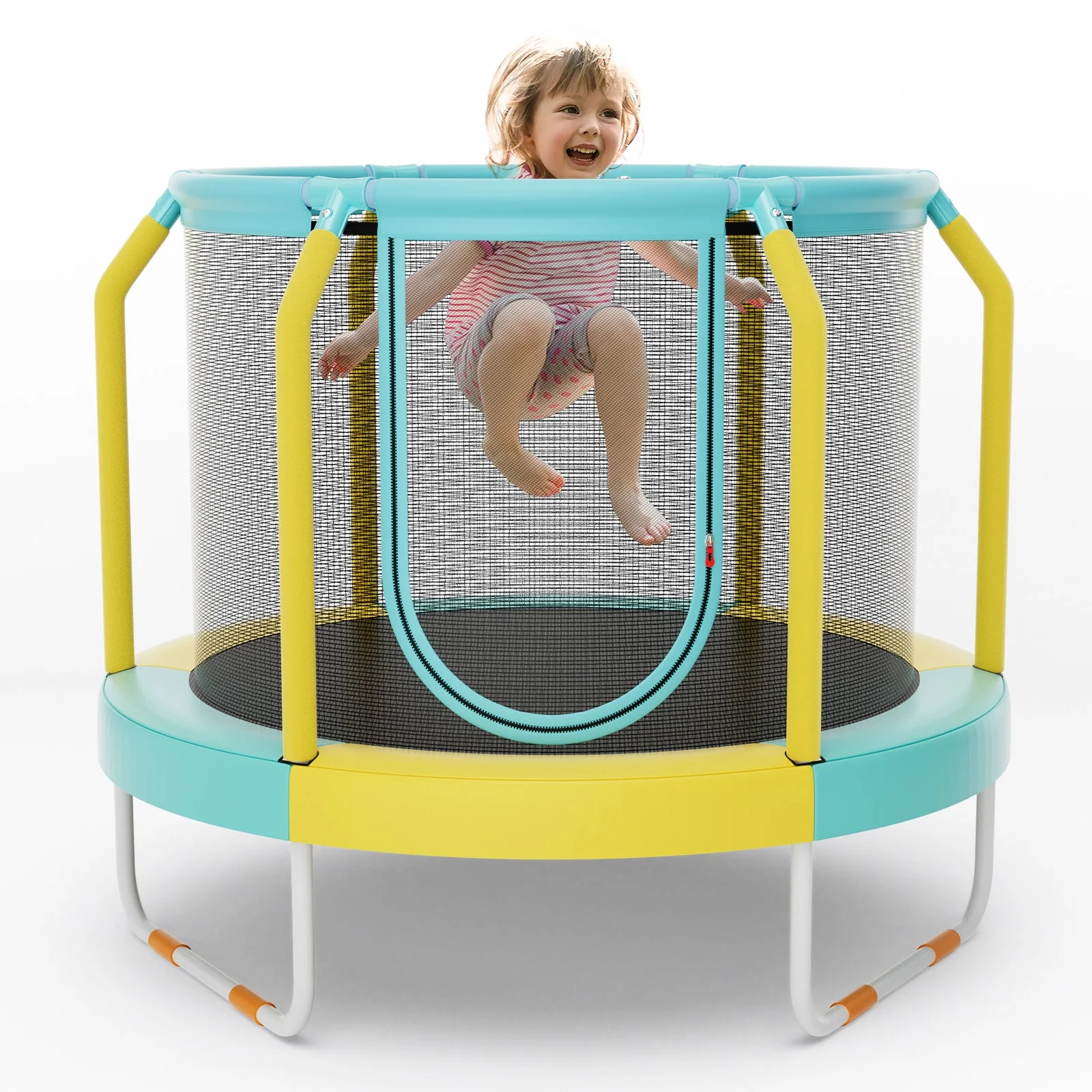 Mini Trampoline with Enclosure and Heavy-duty Metal Frame-Yellow - Image 4