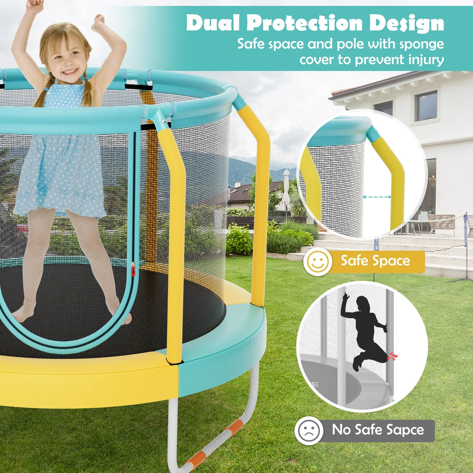 Mini Trampoline with Enclosure and Heavy-duty Metal Frame-Yellow - Image 6