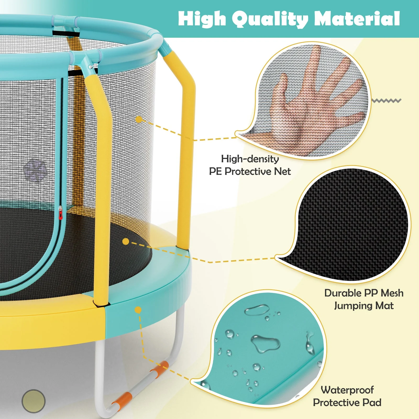 Mini Trampoline with Enclosure and Heavy-duty Metal Frame-Yellow - Image 7