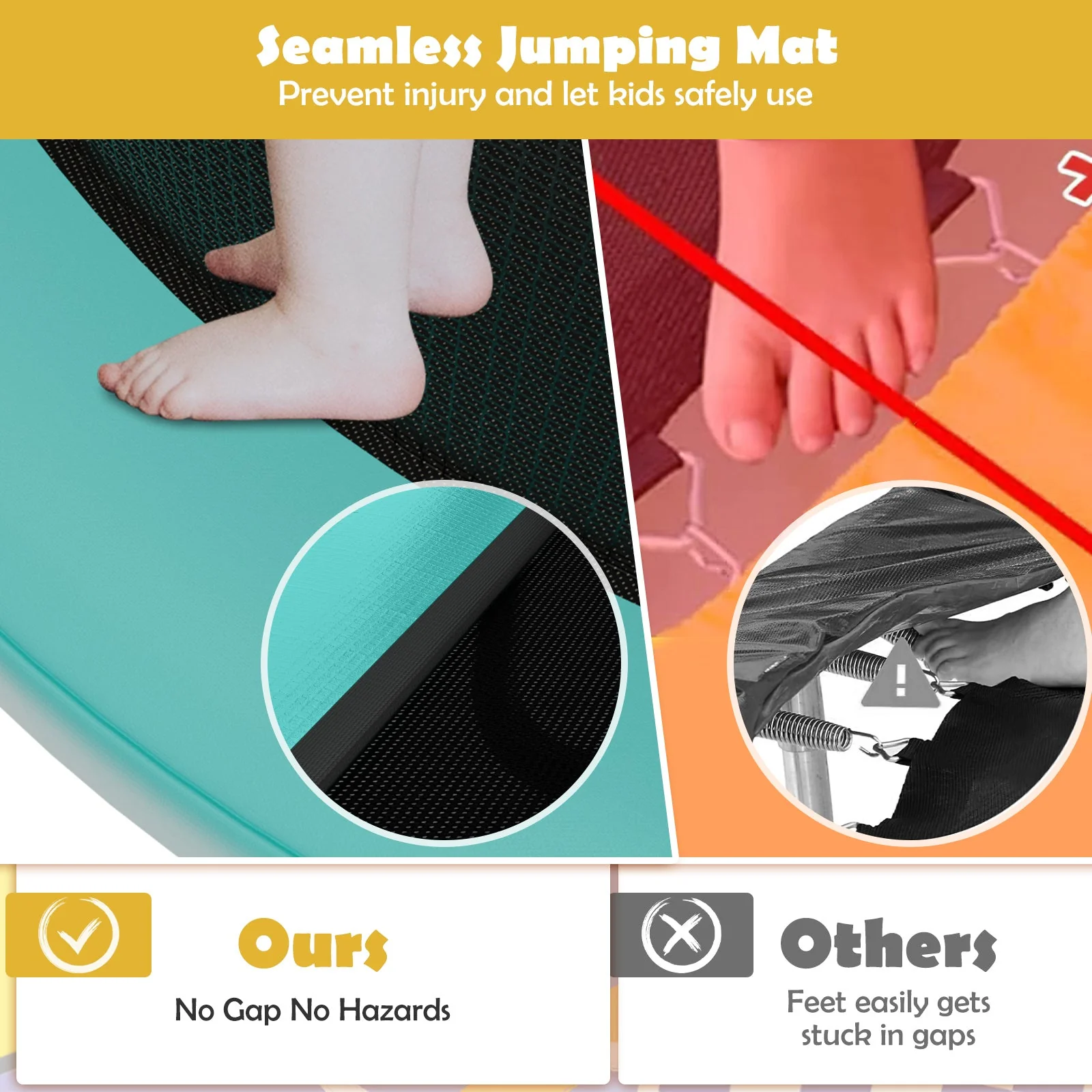 Mini Trampoline with Enclosure and Heavy-duty Metal Frame-Yellow - Image 8