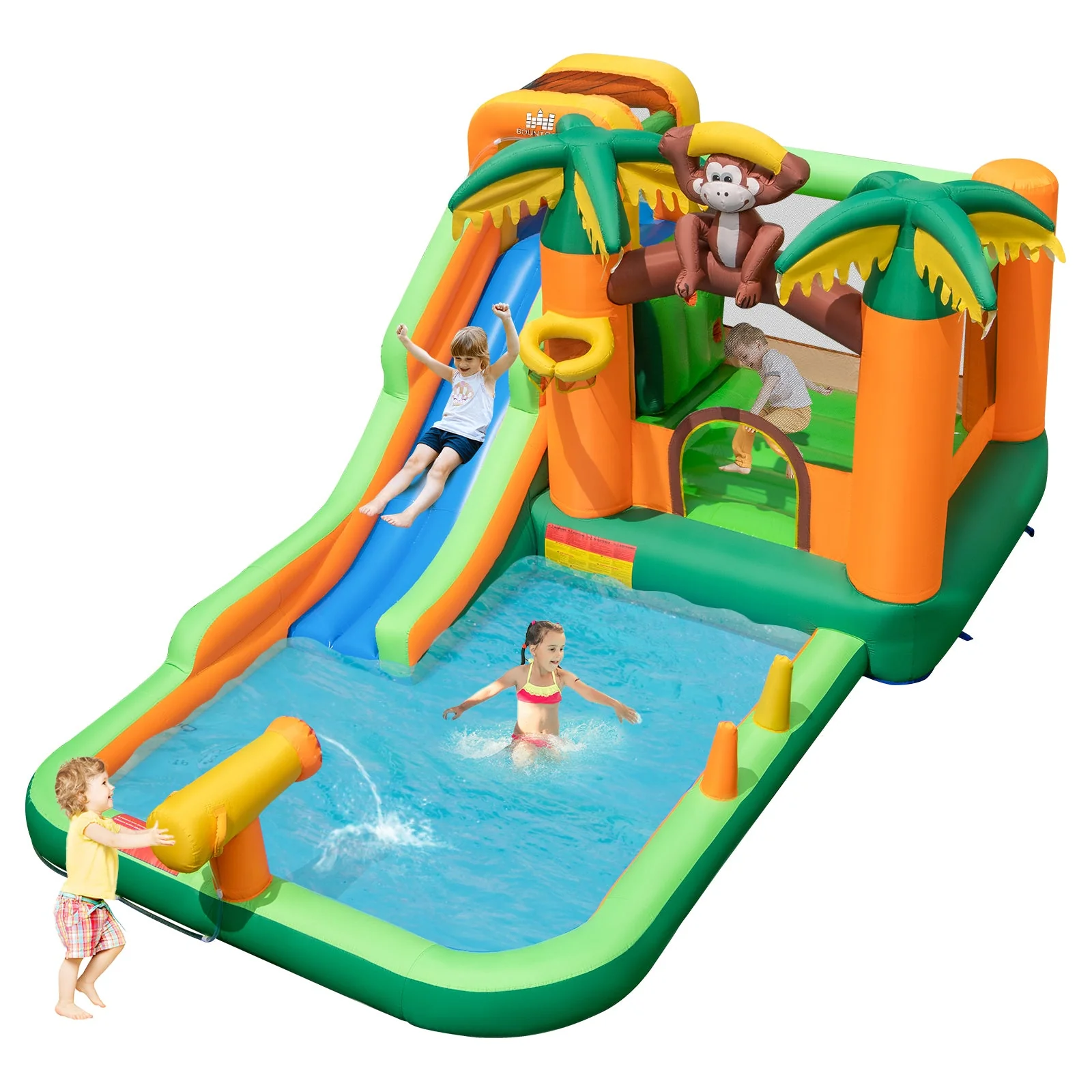 Monkey-Themed Inflatable Bounce House with Slide without Blower - Image 2