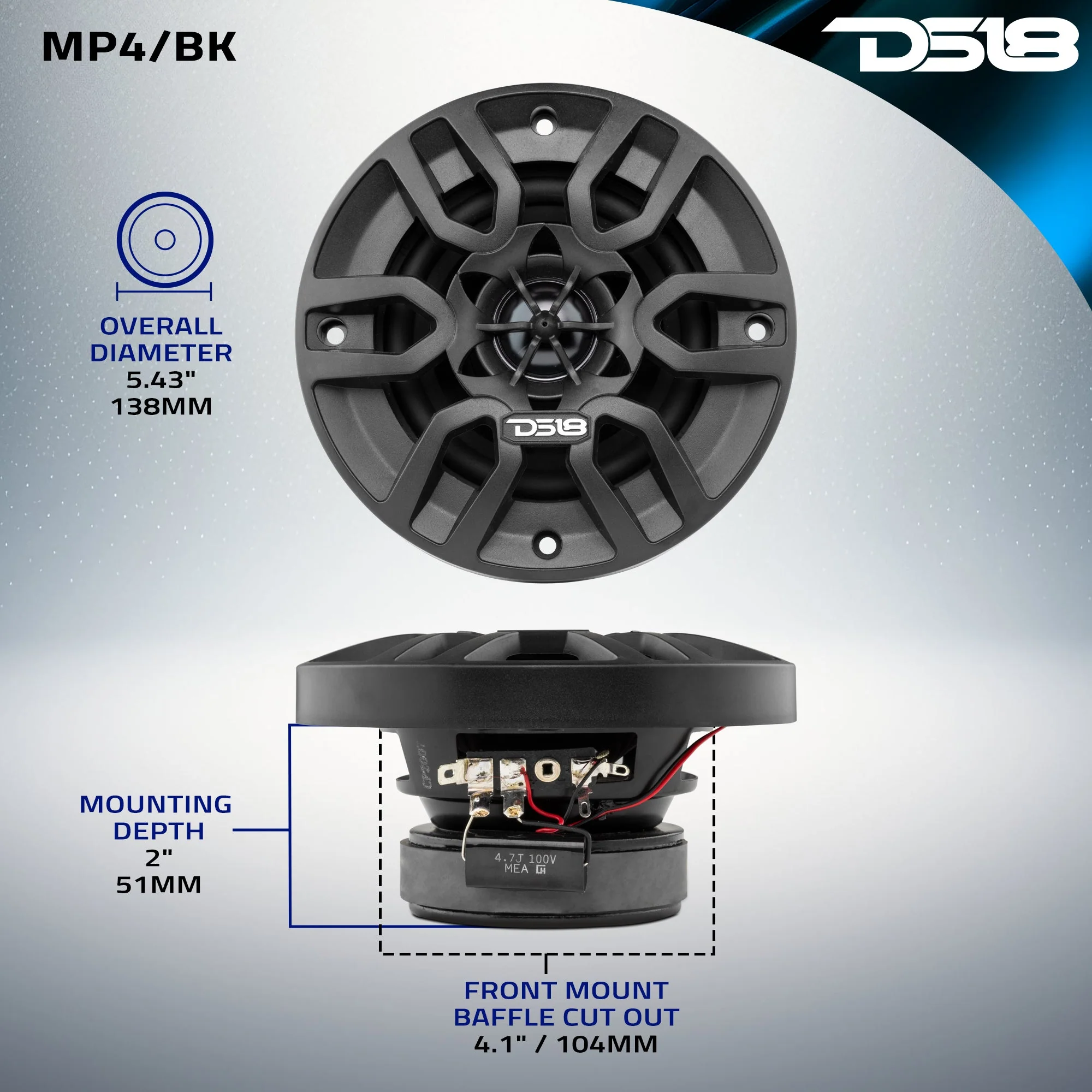 MP 4" 2-Way Coaxial Marine Speaker 50 Watts Rms 4-Ohm - Image 8