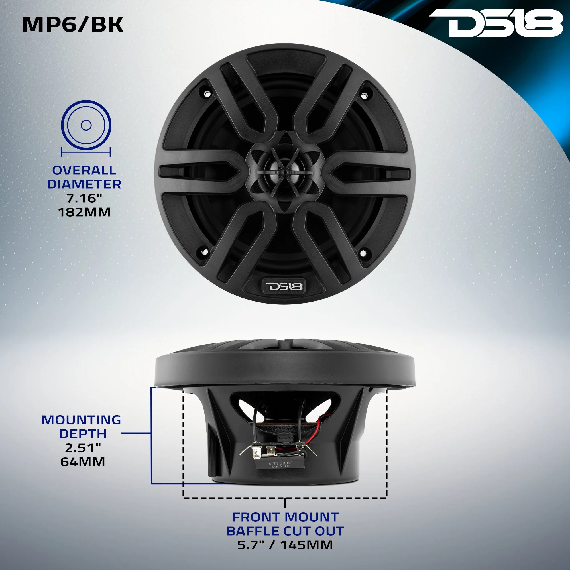 MP 6.5" 2-Way Coaxial Marine Speaker 60 Watts Rms 4-Ohm -Black - Image 8
