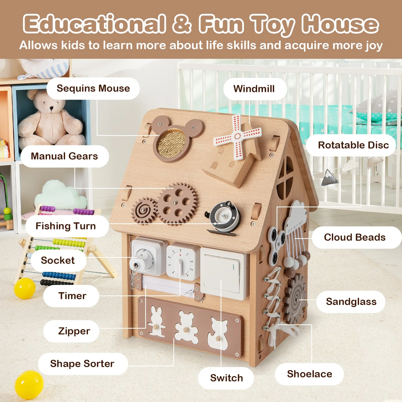Multi-purpose Busy House with Sensory Games and Interior Storage Space - Image 8