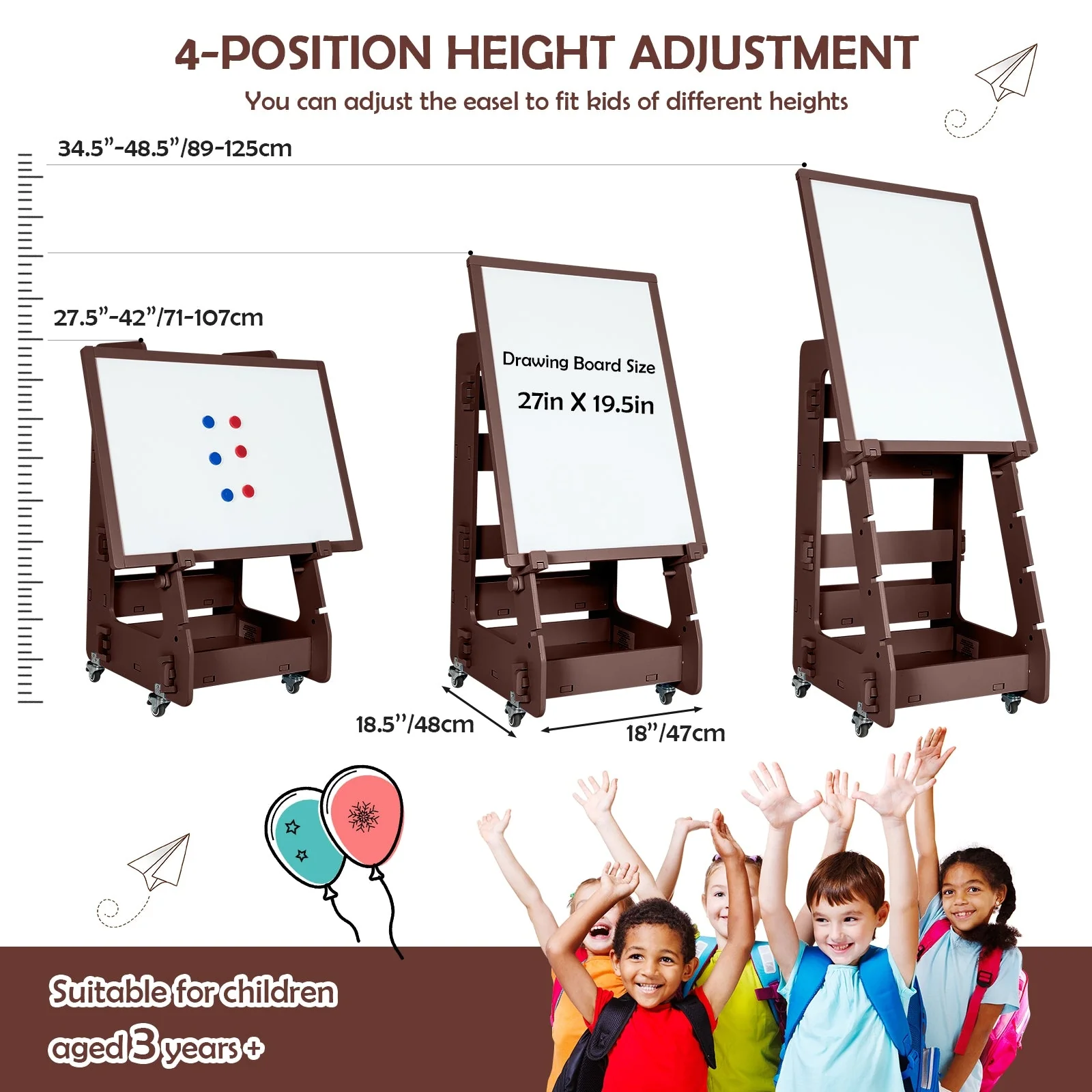 Multifunctional Kids' Standing Art Easel with Dry-Erase Board -Coffee - Image 5