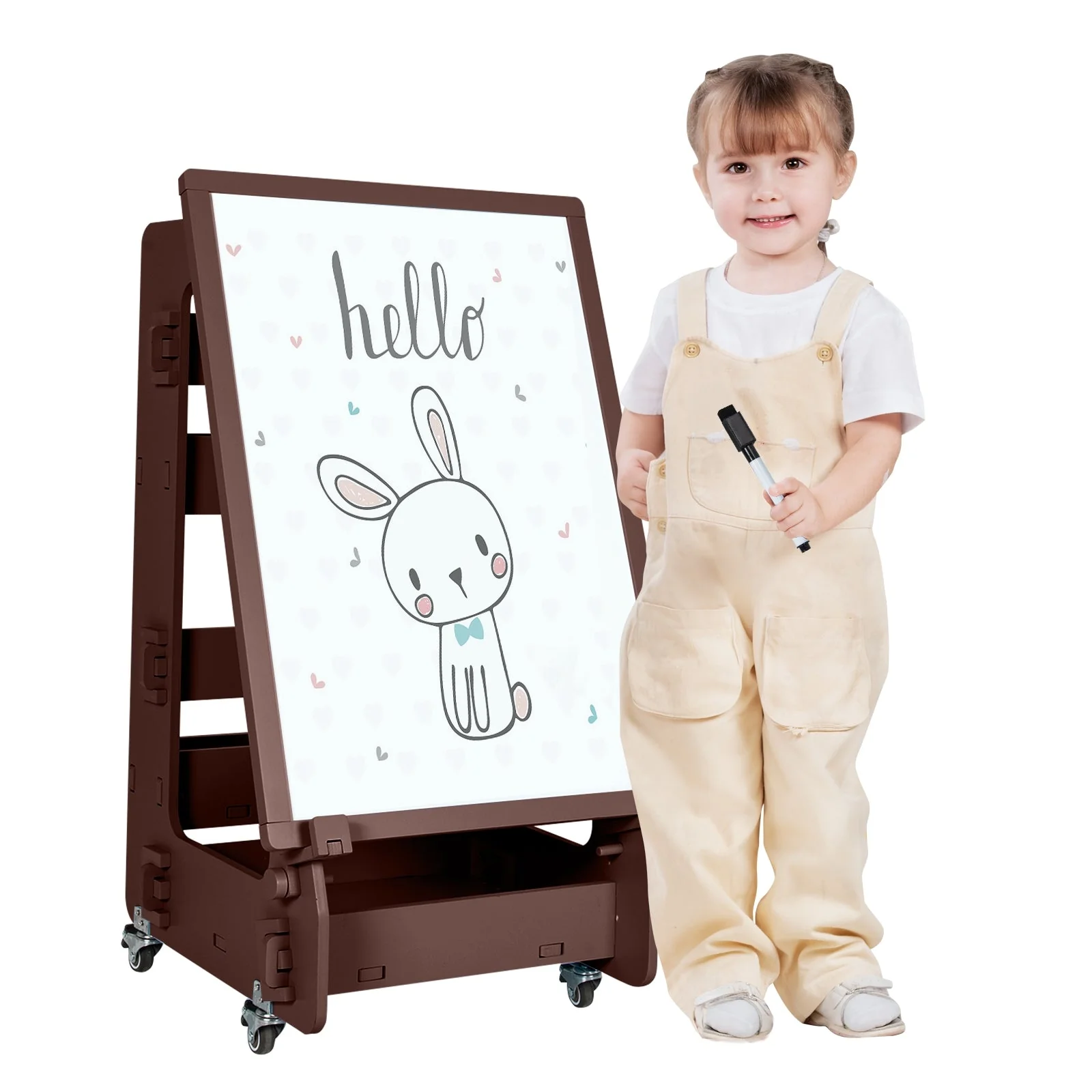 Multifunctional Kids' Standing Art Easel with Dry-Erase Board -Coffee - Image 8