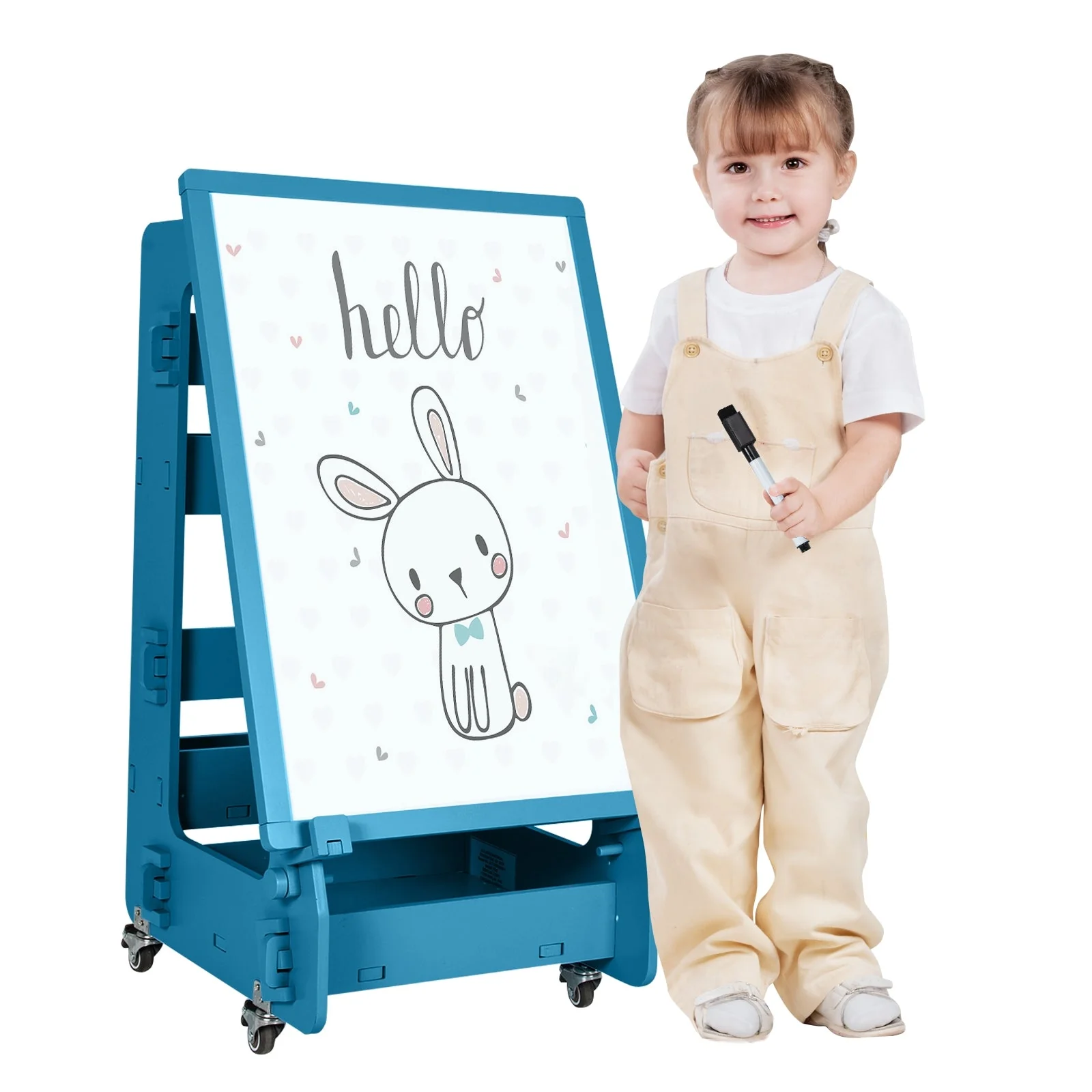 Multifunctional Kids' Standing Art Easel with Dry-Erase Board -Navy - Image 4