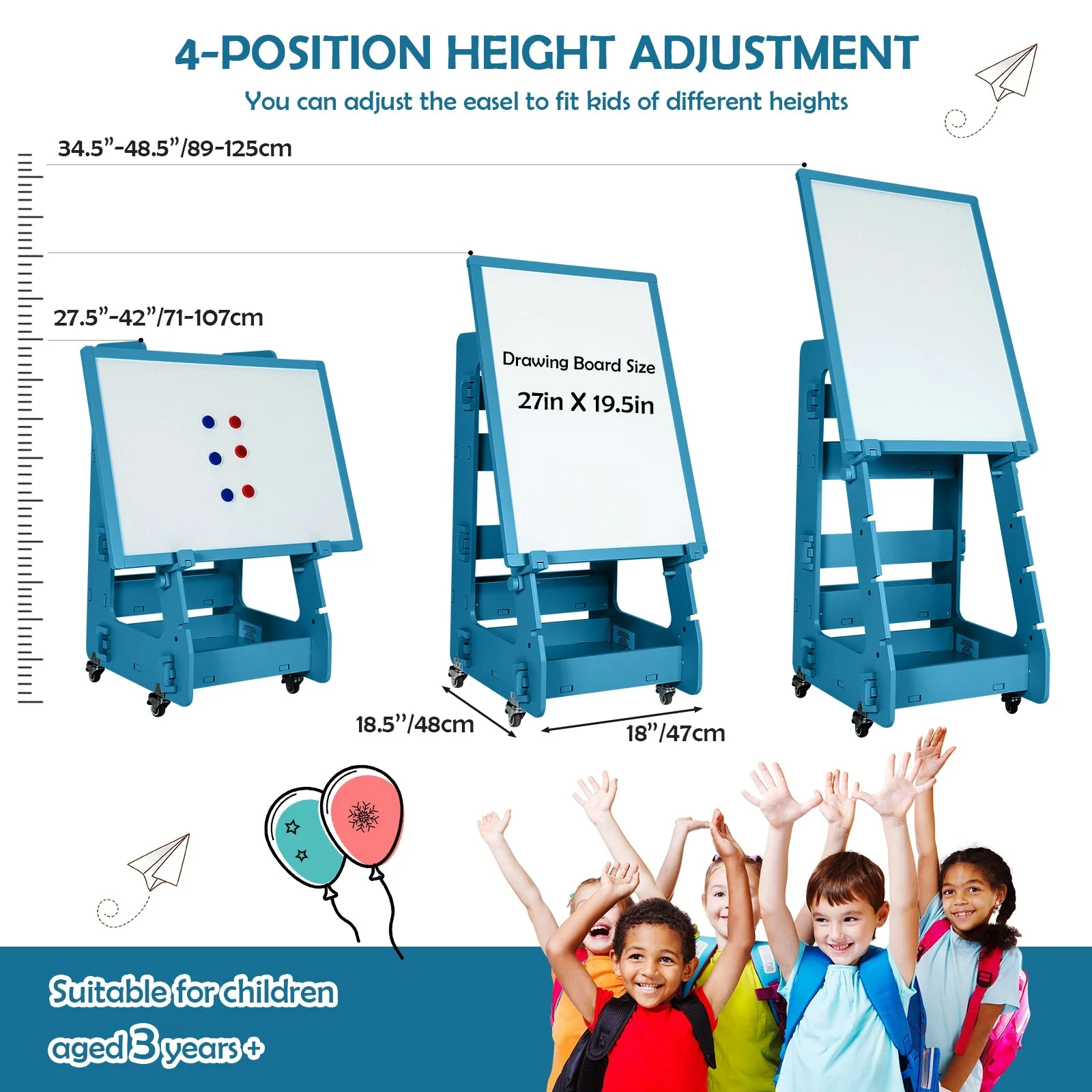 Multifunctional Kids' Standing Art Easel with Dry-Erase Board -Navy - Image 5