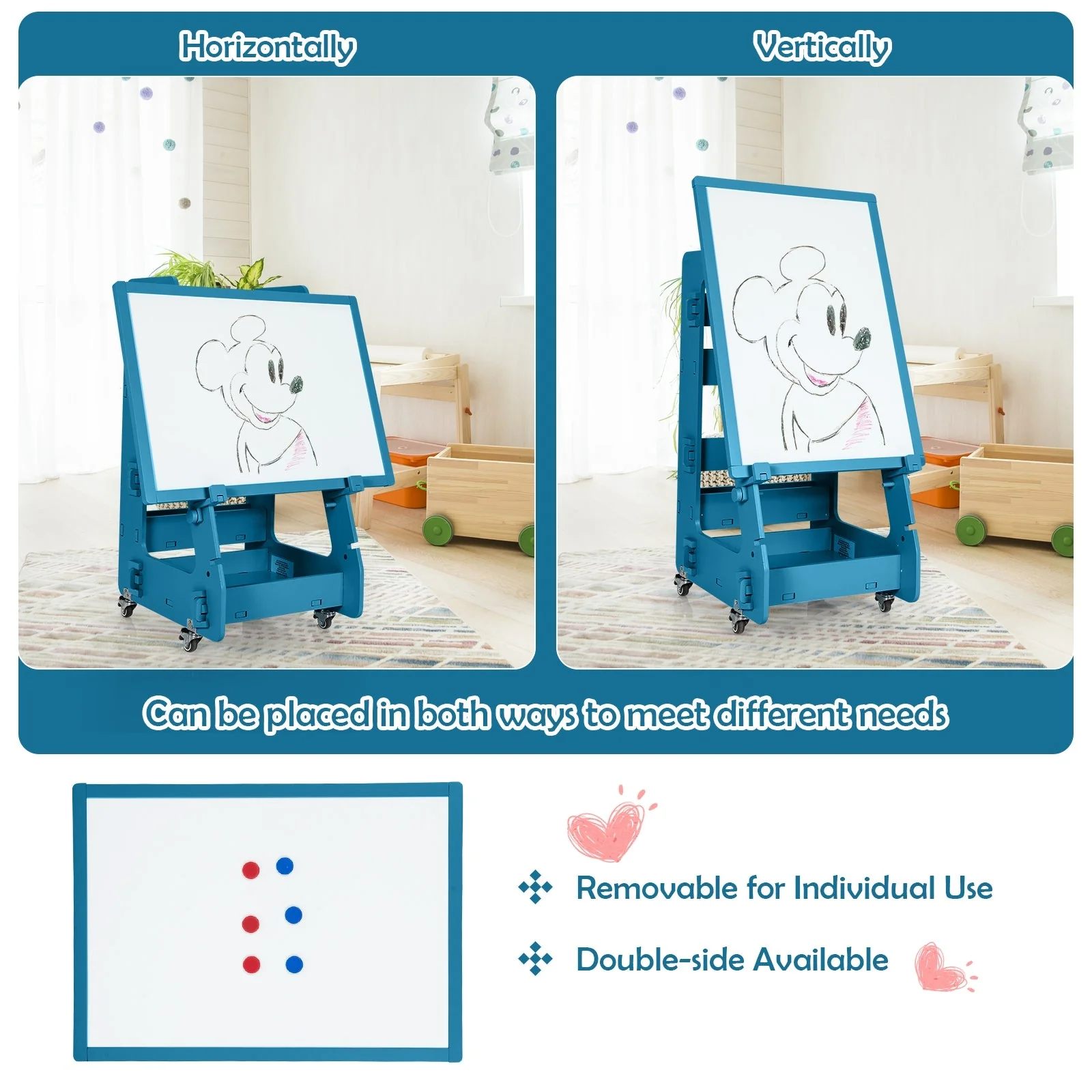 Multifunctional Kids' Standing Art Easel with Dry-Erase Board -Navy - Image 8