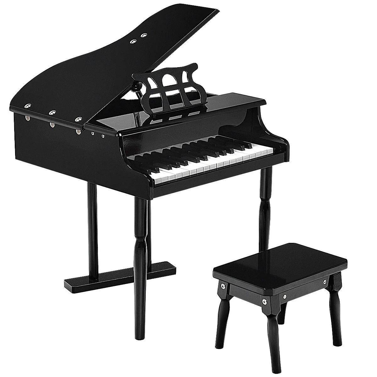 Musical Instrument Toy 30-Key Children Mini Grand Piano with Bench-Black - Image 2