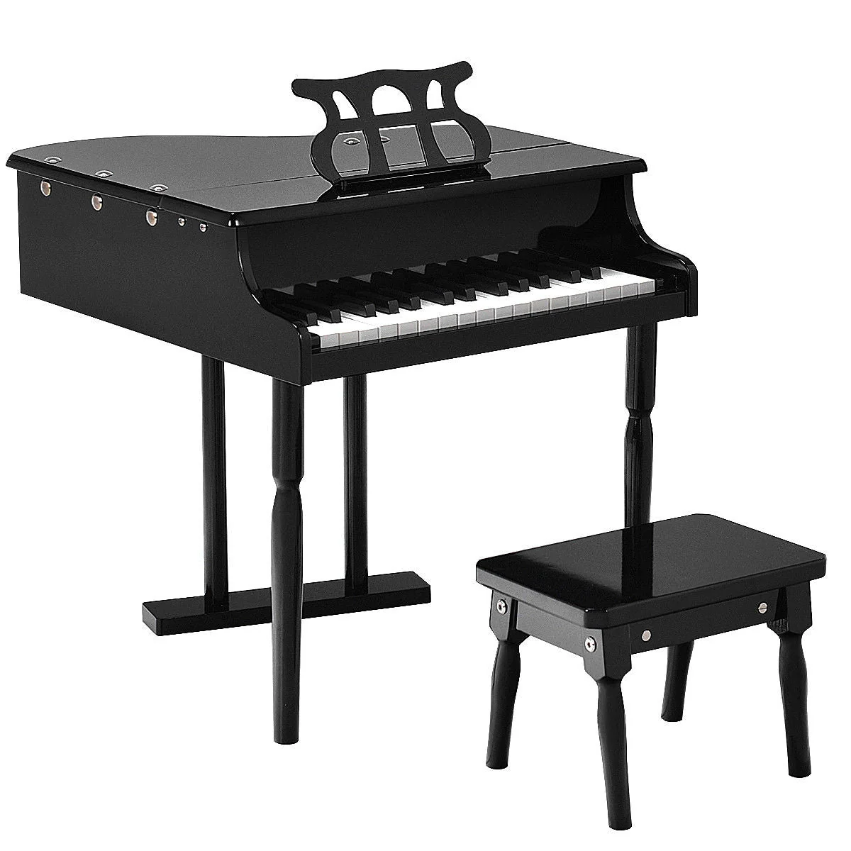 Musical Instrument Toy 30-Key Children Mini Grand Piano with Bench-Black - Image 3