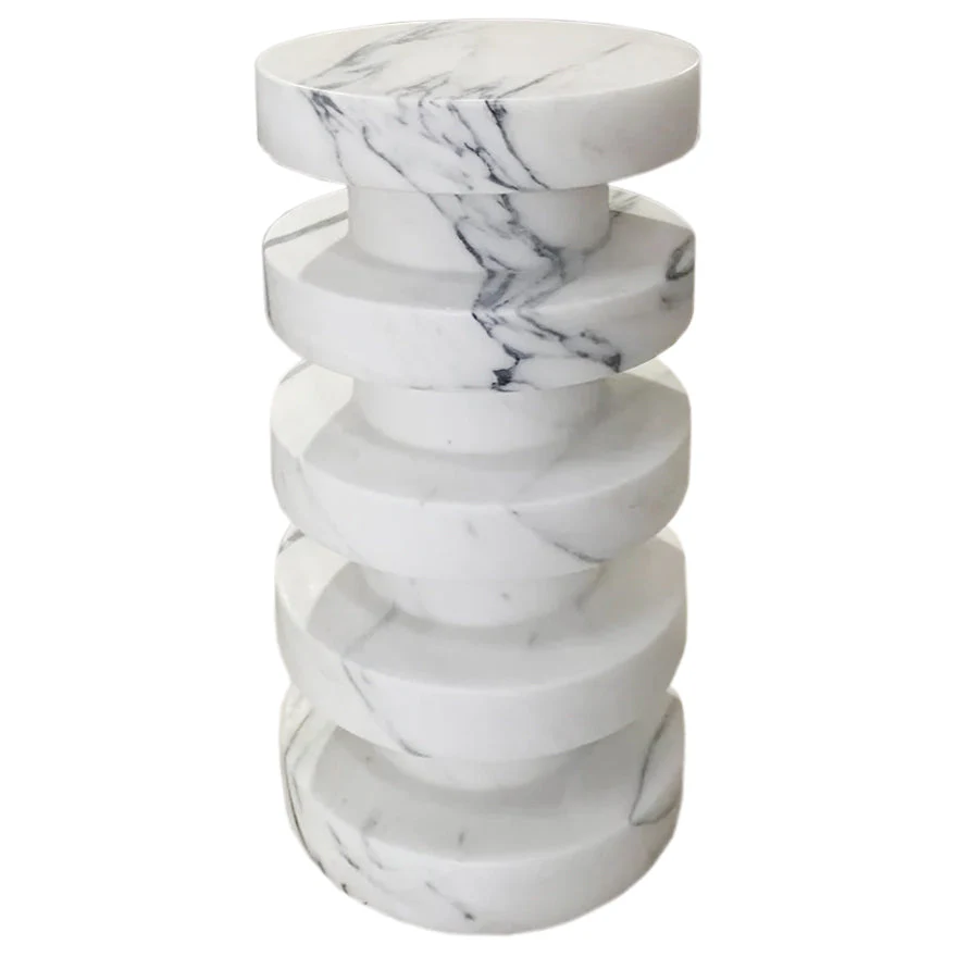 New York Marble Plinth Designer Side Table Polished (D)12" (H)24" - Image 2