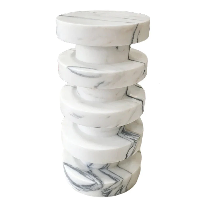New York Marble Plinth Designer Side Table Polished (D)12" (H)24" - Image 3