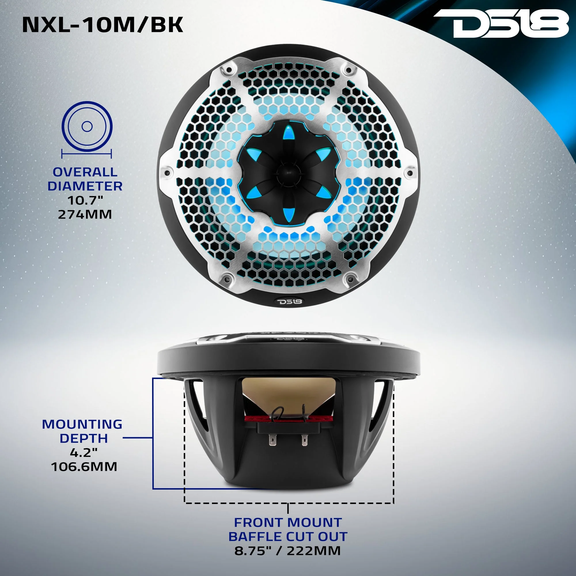 NXL 10" 2-Way Coaxial Marine Speaker With LED RGB Lights 200 Watts Rms 4-Ohm - Image 9