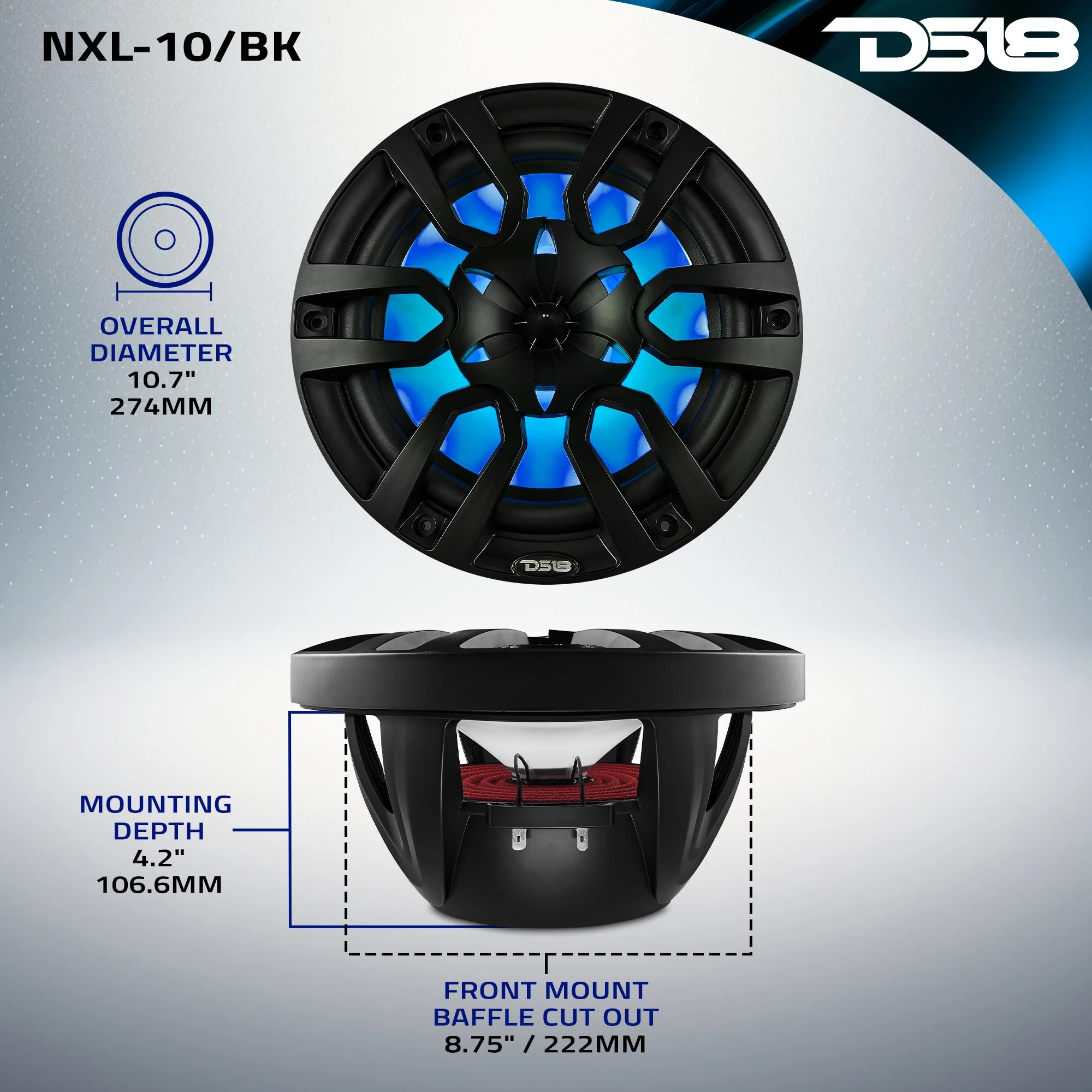 NXL 10" 2-Way Coaxial Marine Speaker With LED RGB Lights 200 Watts Rms 4-Ohm - Black - Image 8