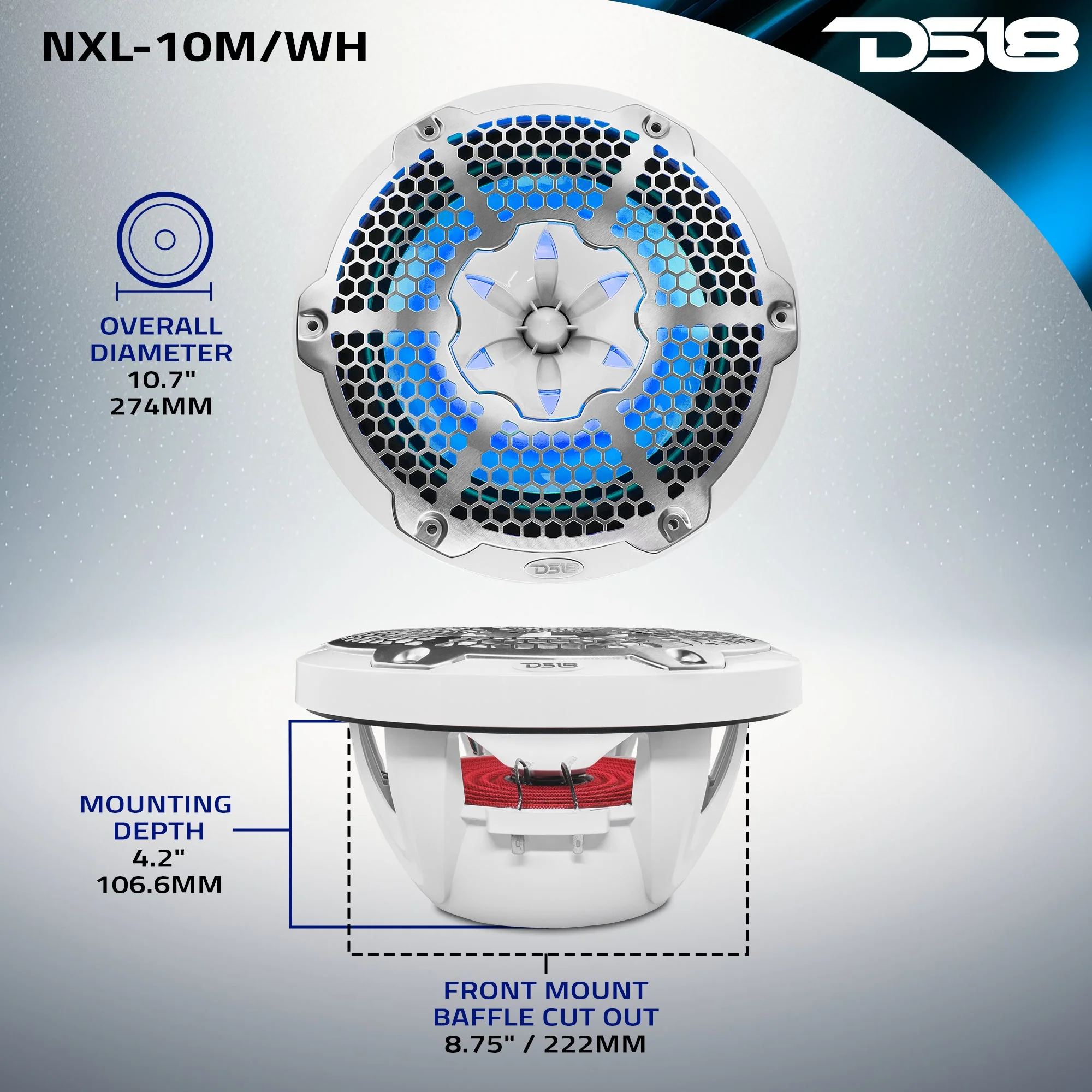 NXL 10" 2-Way Coaxial Marine Speaker with RGB LED Lights 200 Watts Rms 4-Ohm - Image 11