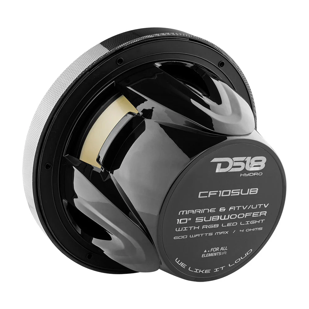 NXL 10" Marine Subwoofer With LED RGB Lights 300 Watts Rms SVC 4-Ohm -Black Carbon Fiber - Image 8