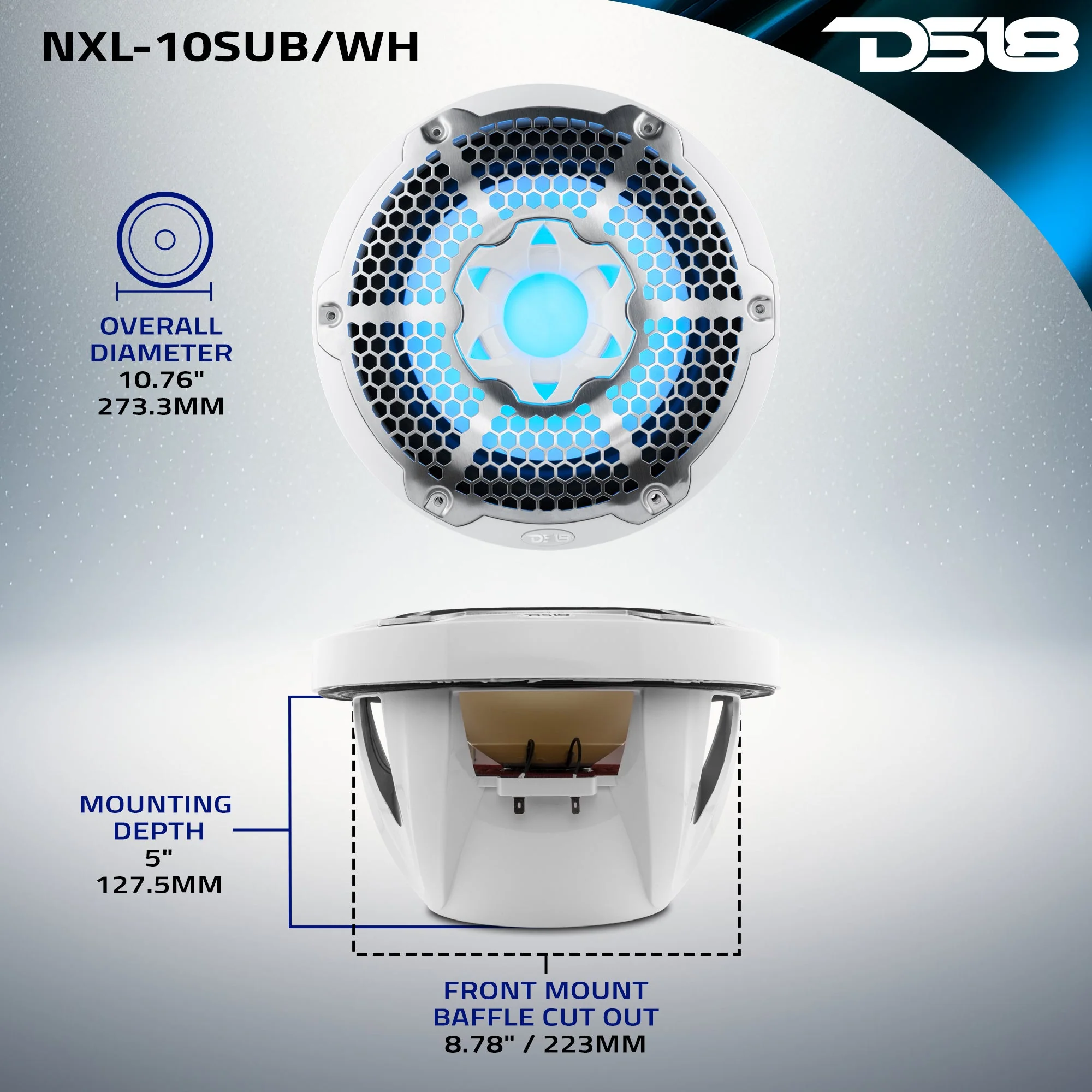 NXL 10" Marine Subwoofer With LED RGB Lights 300 Watts Rms SVC 4-Ohm -White - Image 9