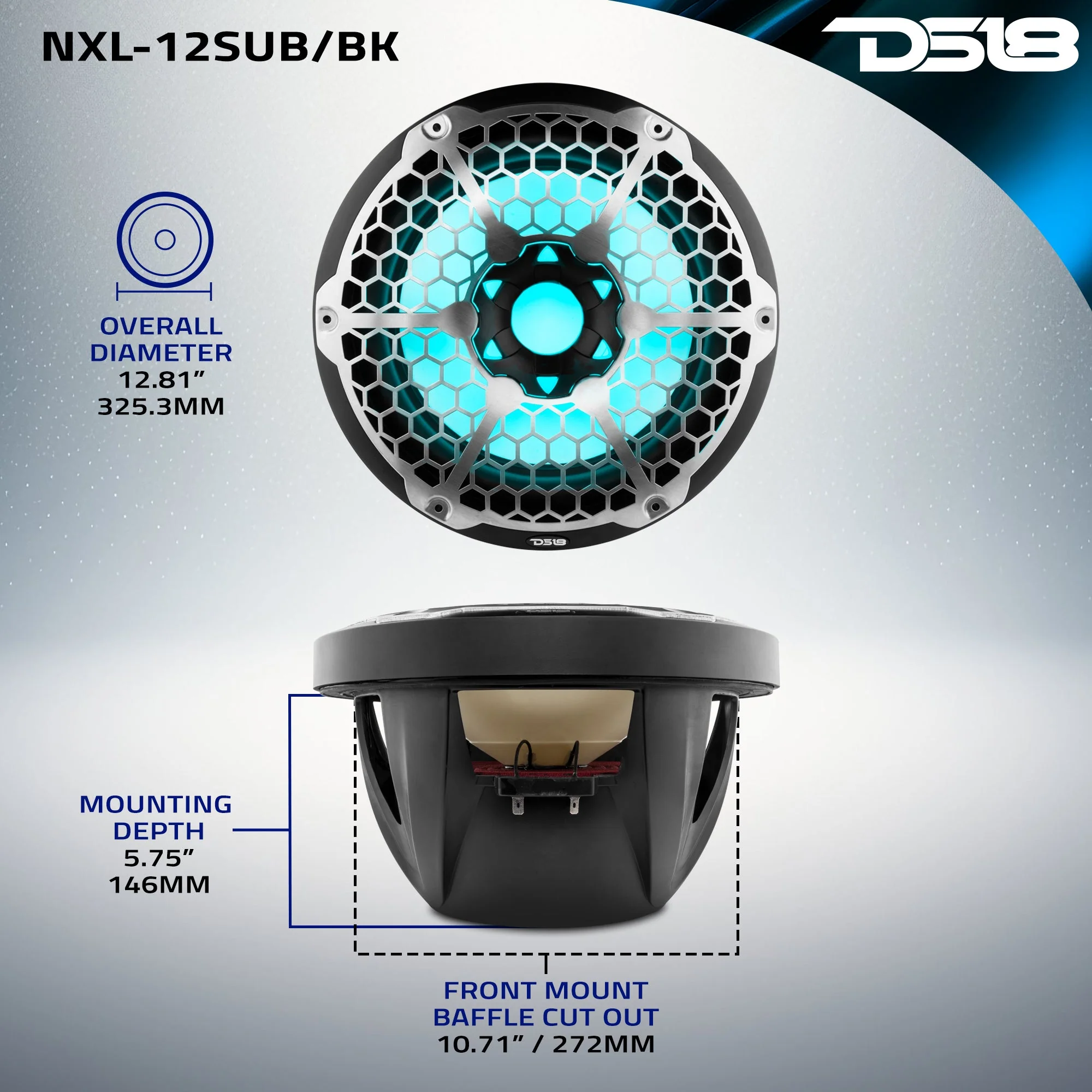 NXL 12" Marine Subwoofer With LED RGB Lights 350 Watts Rms SVC 4-Ohm -Black - Image 7