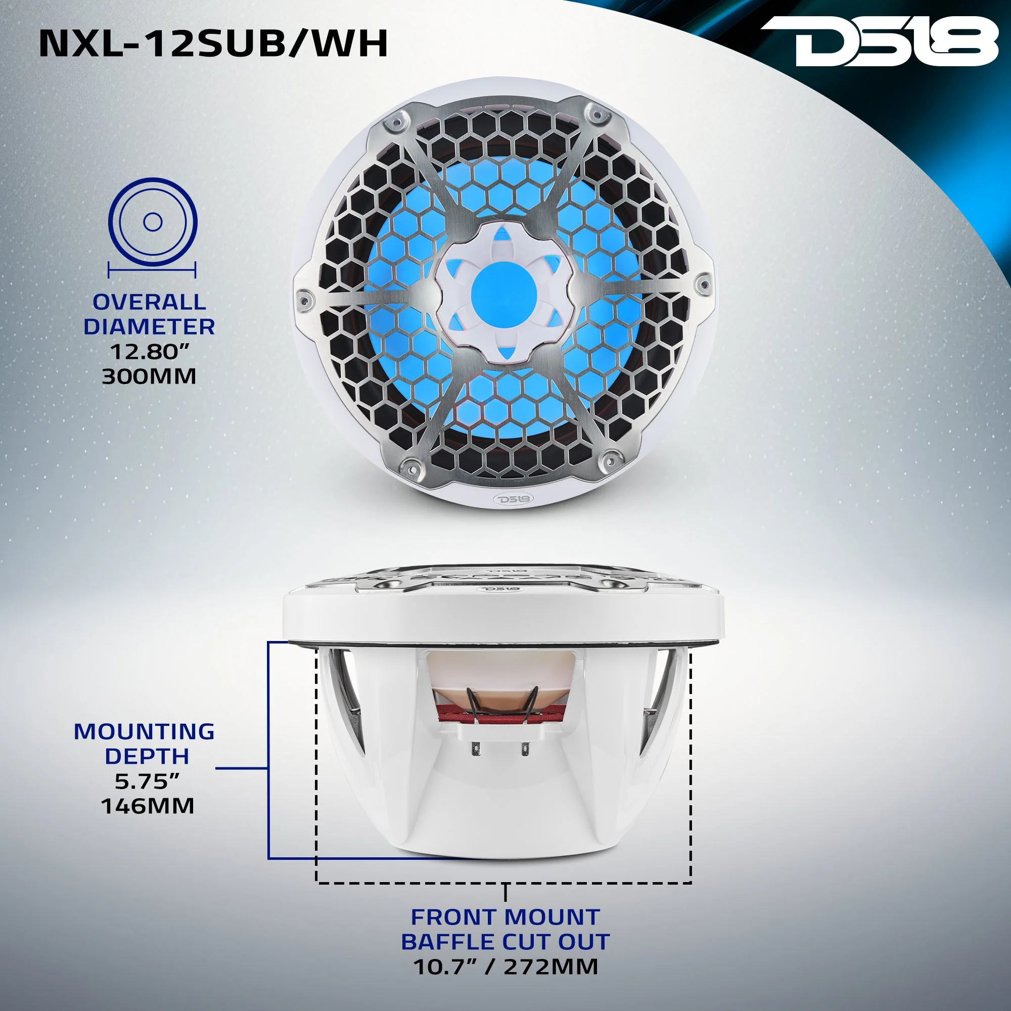 NXL 12" Marine Subwoofer With LED RGB Lights 350 Watts Rms SVC 4-Ohm -White - Image 8