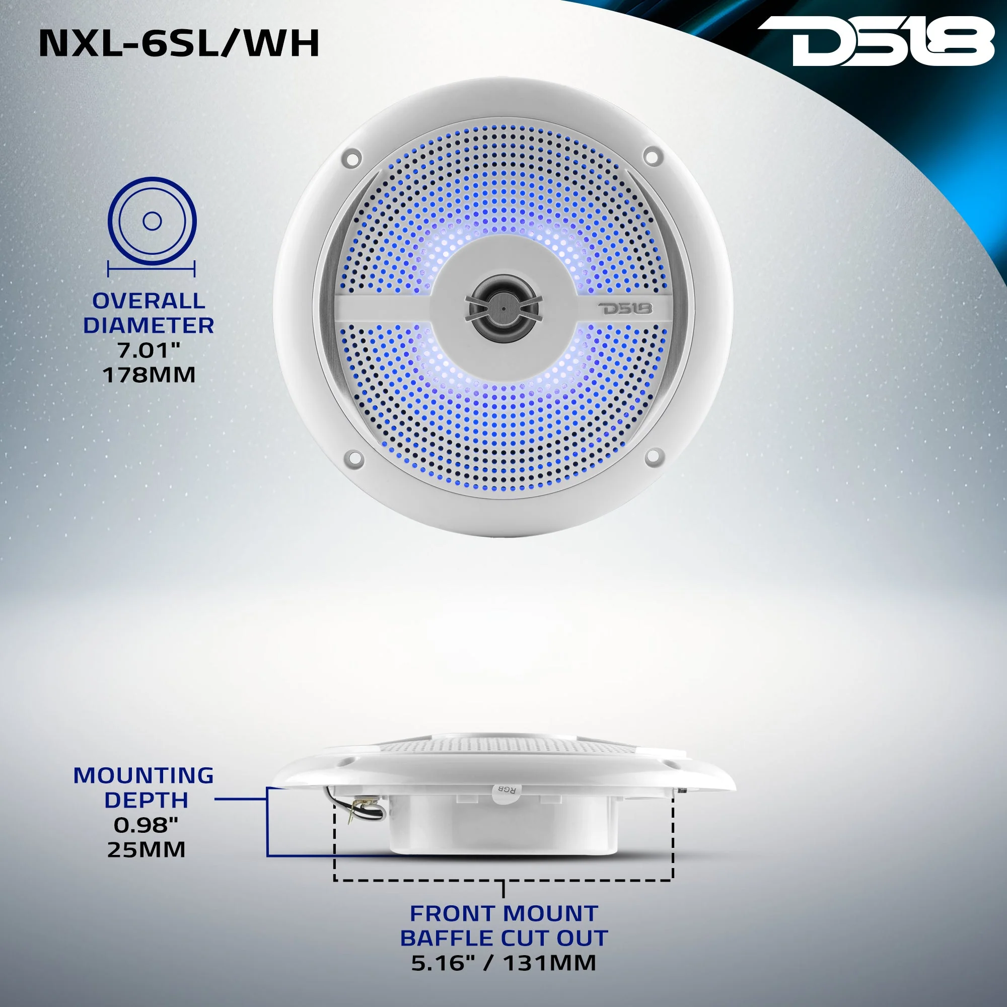 NXL 6.5" 2-Way Coaxial Marine Shallow Speaker With LED RGB Lights 25 Watts Rms 4-Ohm - Image 16