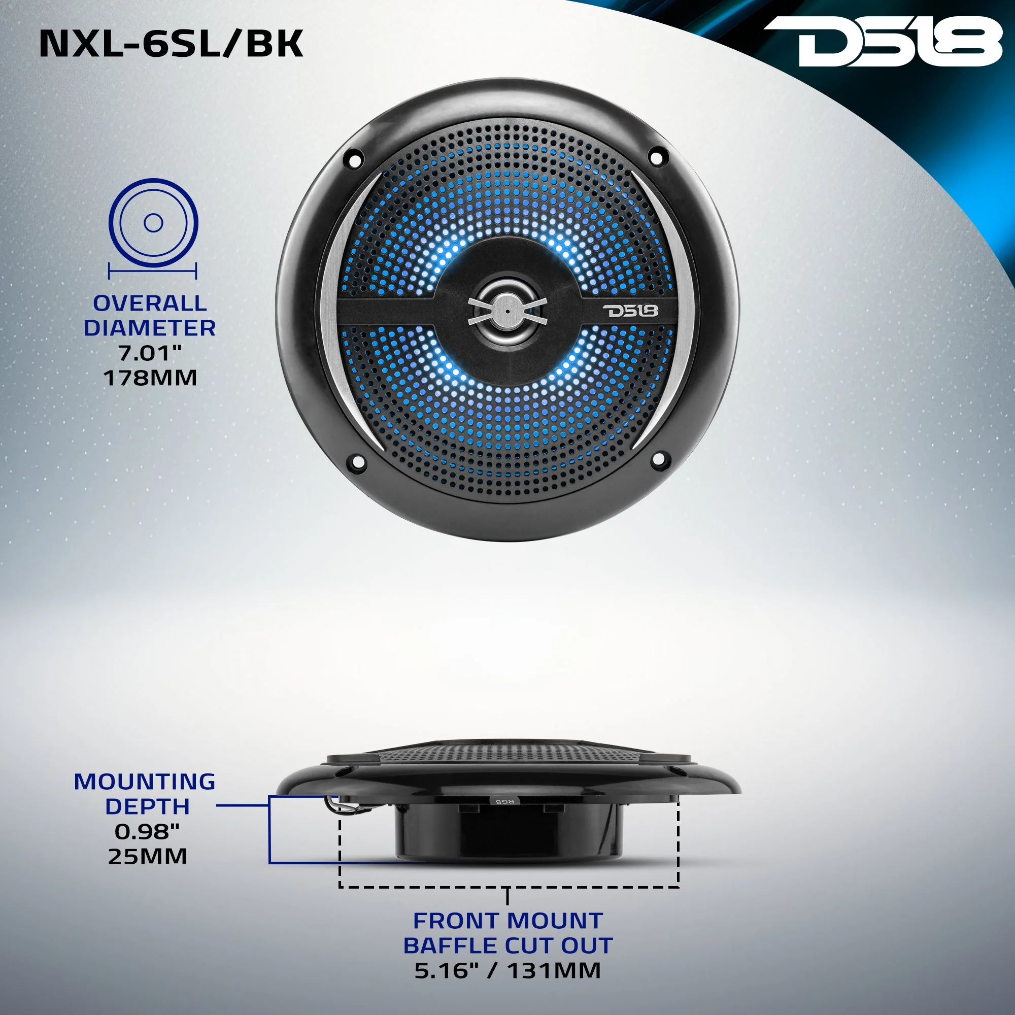 NXL 6.5" 2-Way Coaxial Marine Shallow Speaker With LED RGB Lights 25 Watts Rms 4-Ohm - Image 8