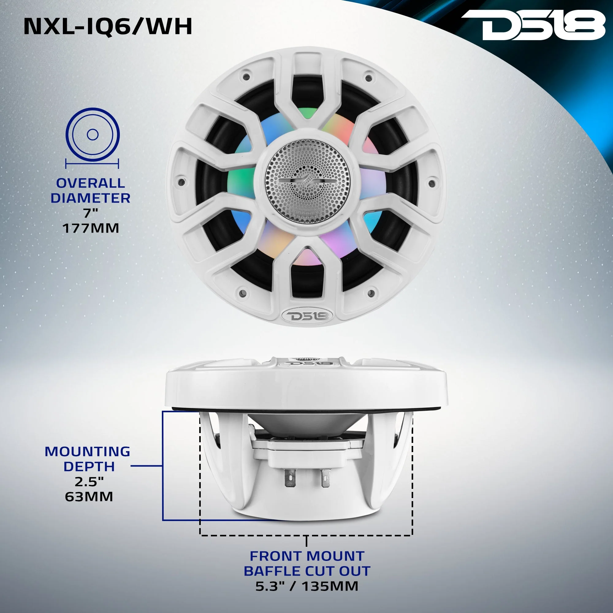 NXL 6.5" 2-Way Coaxial Marine Speaker With Digital Led Lights And Bullet Tweeter 150 Watts 4-Ohm - Image 10