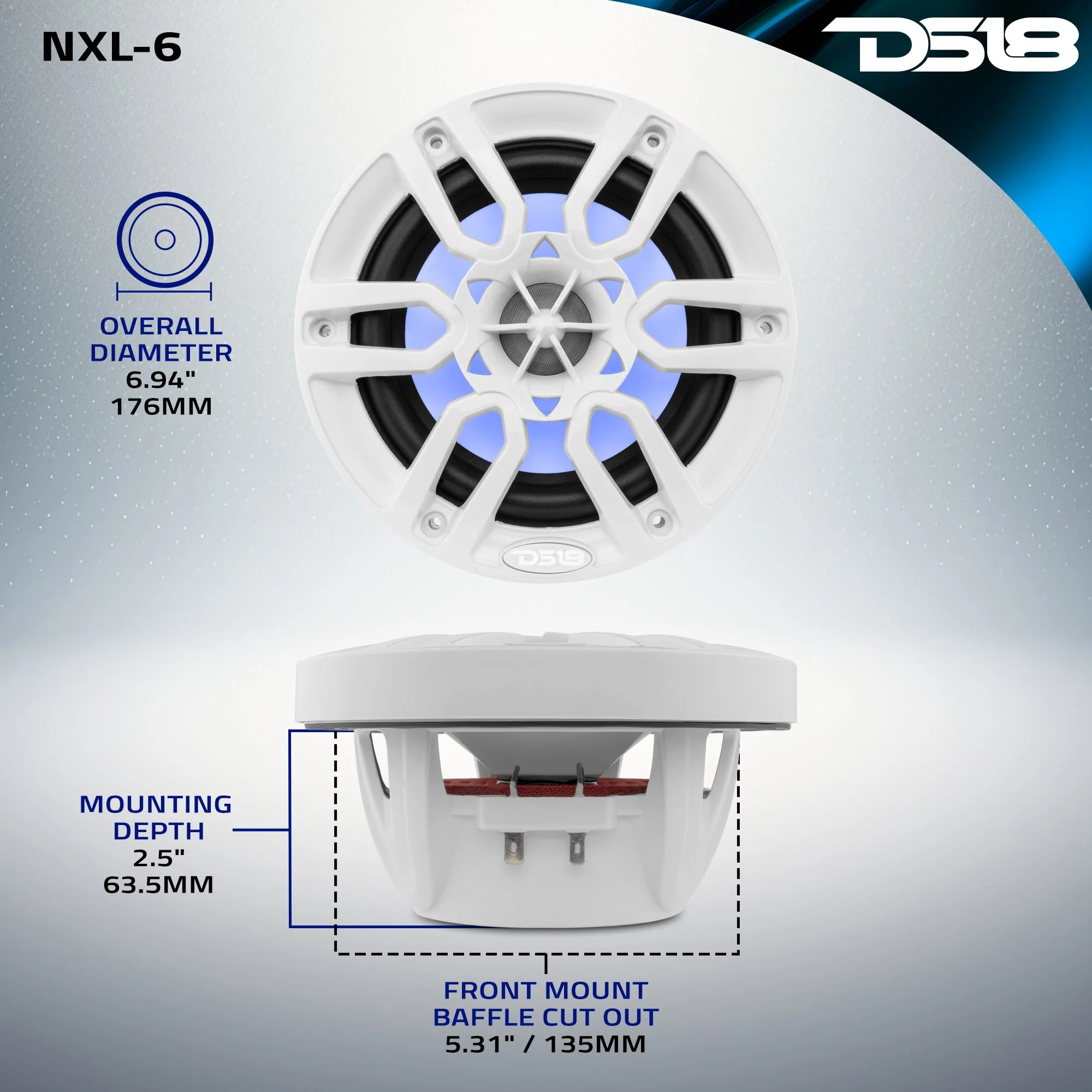 NXL 6.5" 2-Way Coaxial Marine Speaker With LED RGB Lights 100 Watts Rms 4-Ohm - Image 9