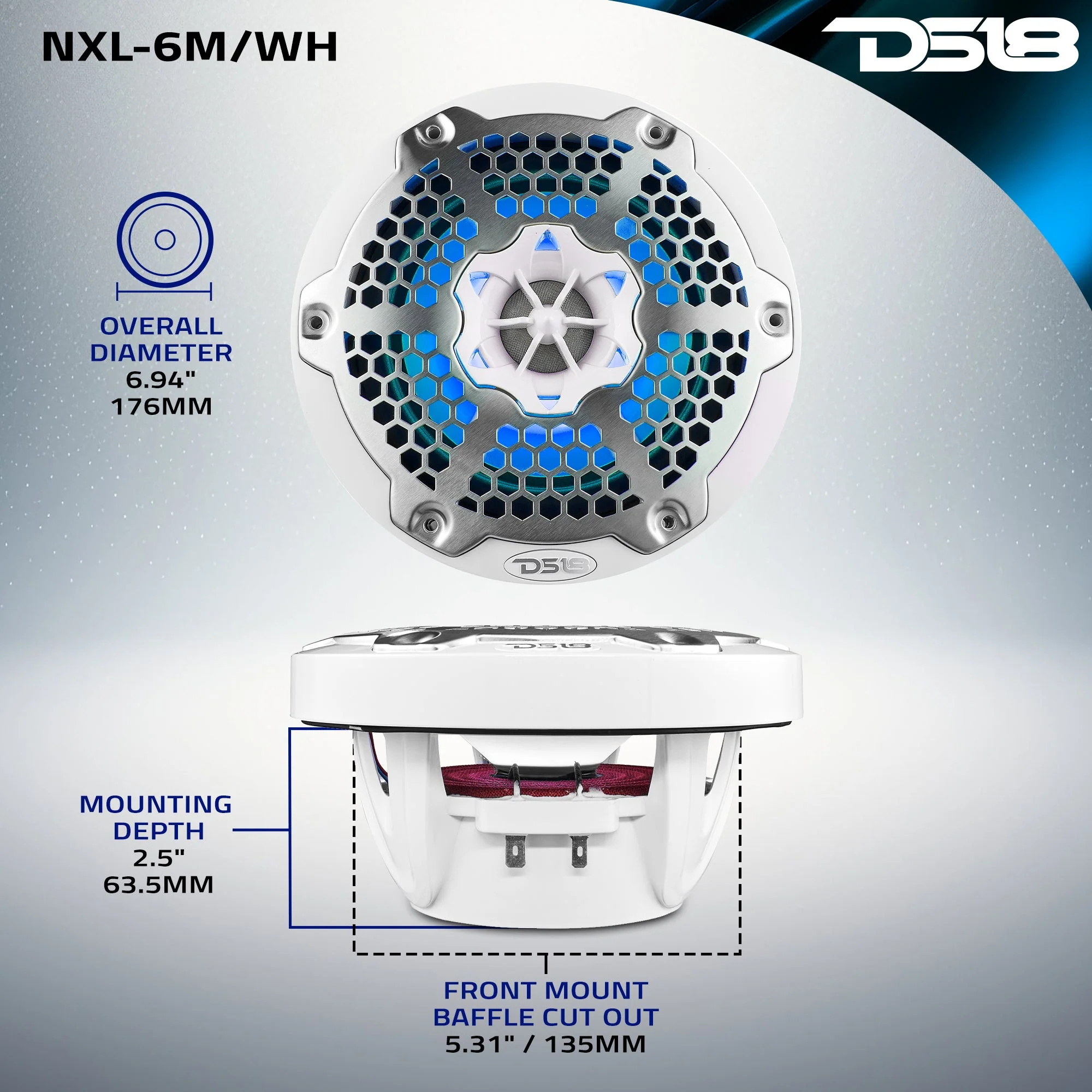 NXL 6.5" 2-Way Coaxial Marine Speaker With LED RGB Lights 100 Watts Rms 4-Ohm - Image 11
