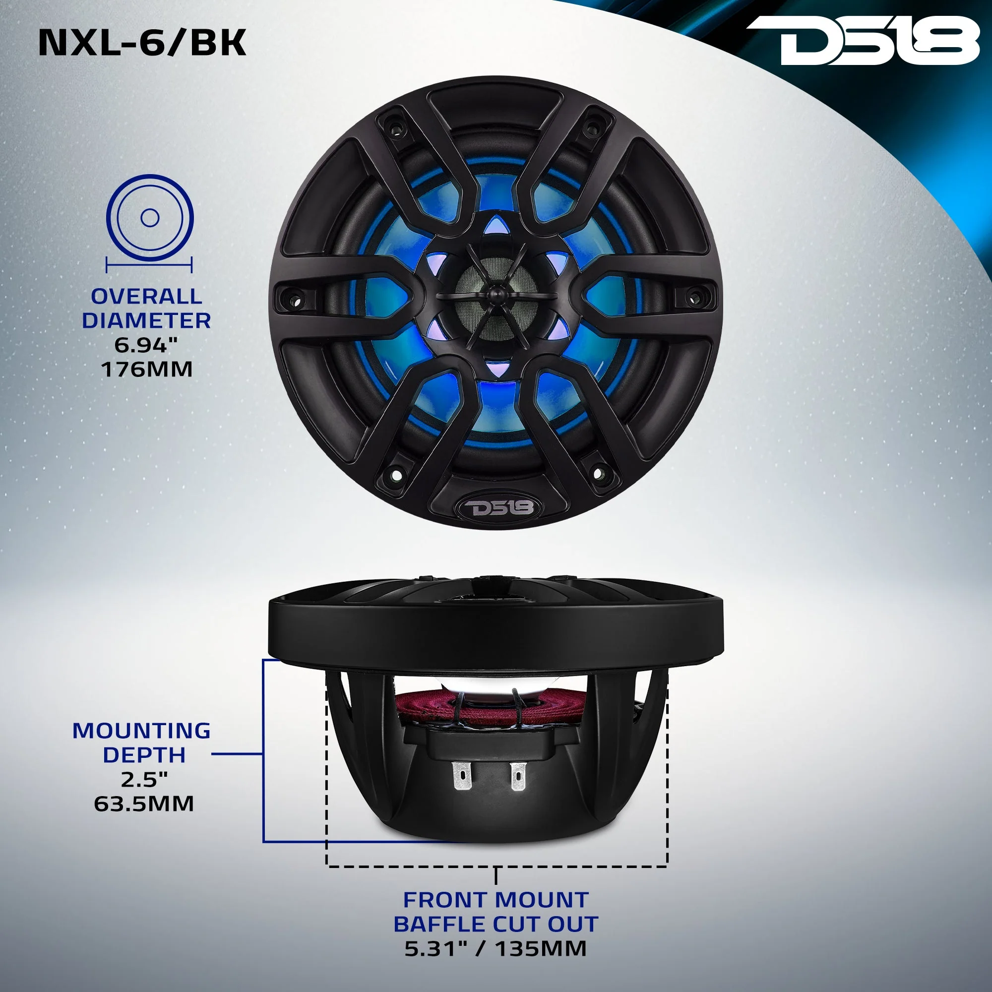 NXL 6.5" 2-Way Coaxial Marine Speaker With LED RGB Lights 100 Watts Rms 4-Ohm - Image 9
