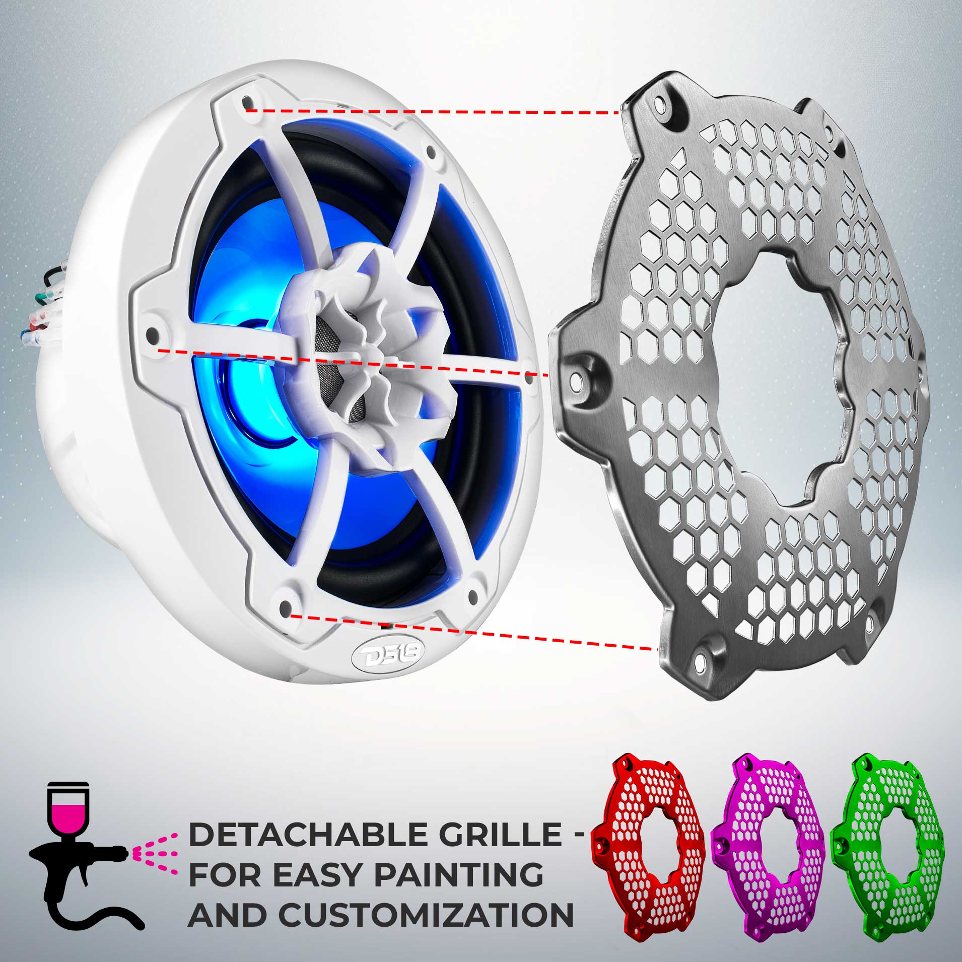 NXL 6.5" 2-Way Coaxial Marine Speaker With LED RGB Lights 100 Watts Rms 4-Ohm - Image 2