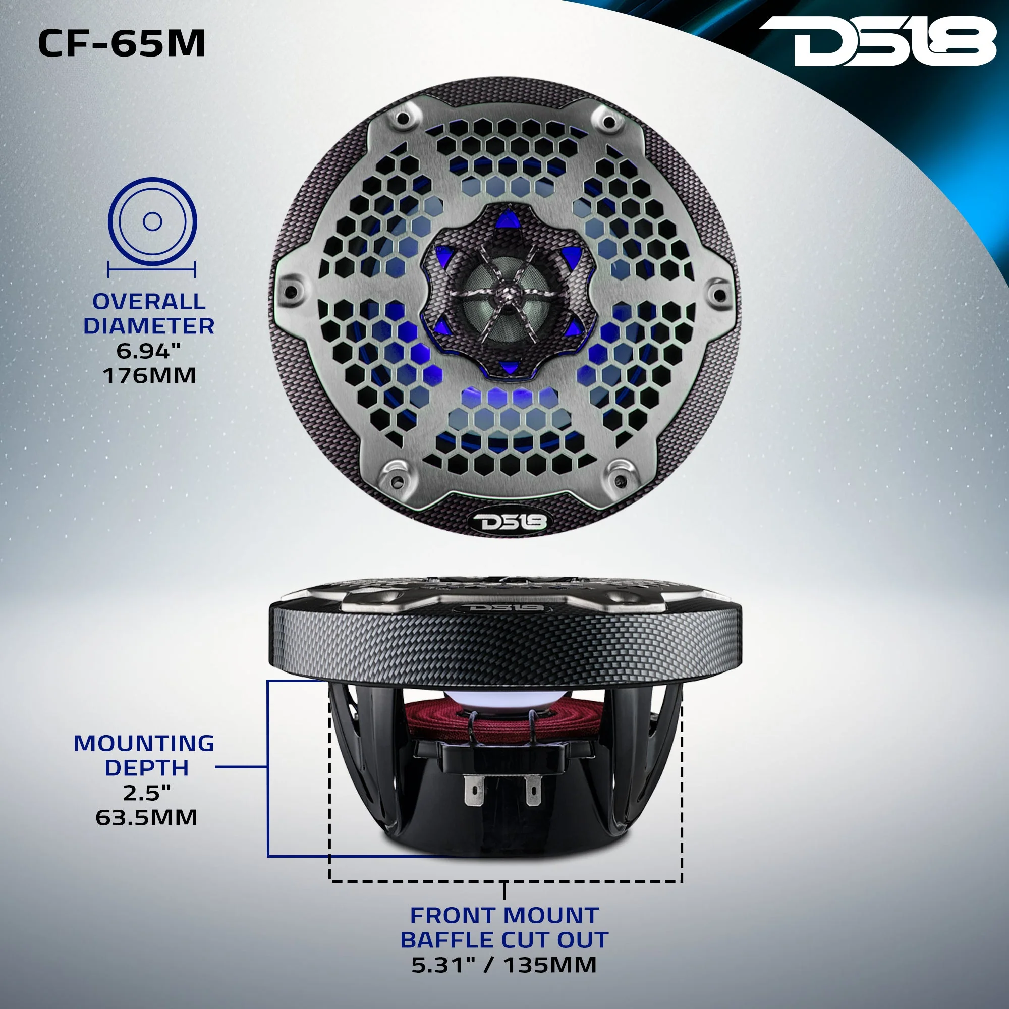 NXL 6.5" 2-Way Coaxial Marine Speaker With LED RGB Lights 100 Watts Rms 4-Ohm - Black Carbon Fiber - Image 11
