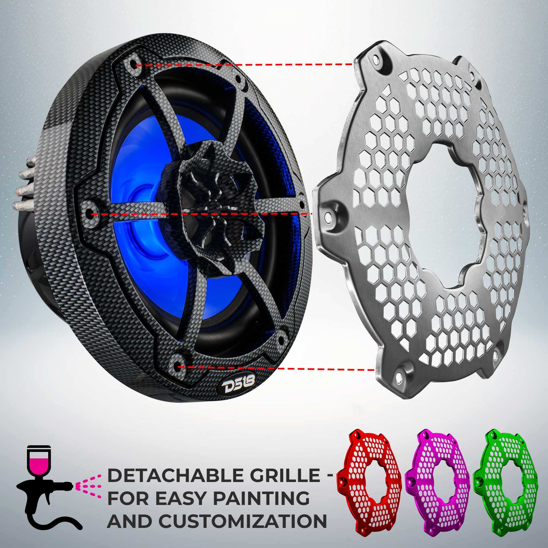 NXL 6.5" 2-Way Coaxial Marine Speaker With LED RGB Lights 100 Watts Rms 4-Ohm - Black Carbon Fiber - Image 2