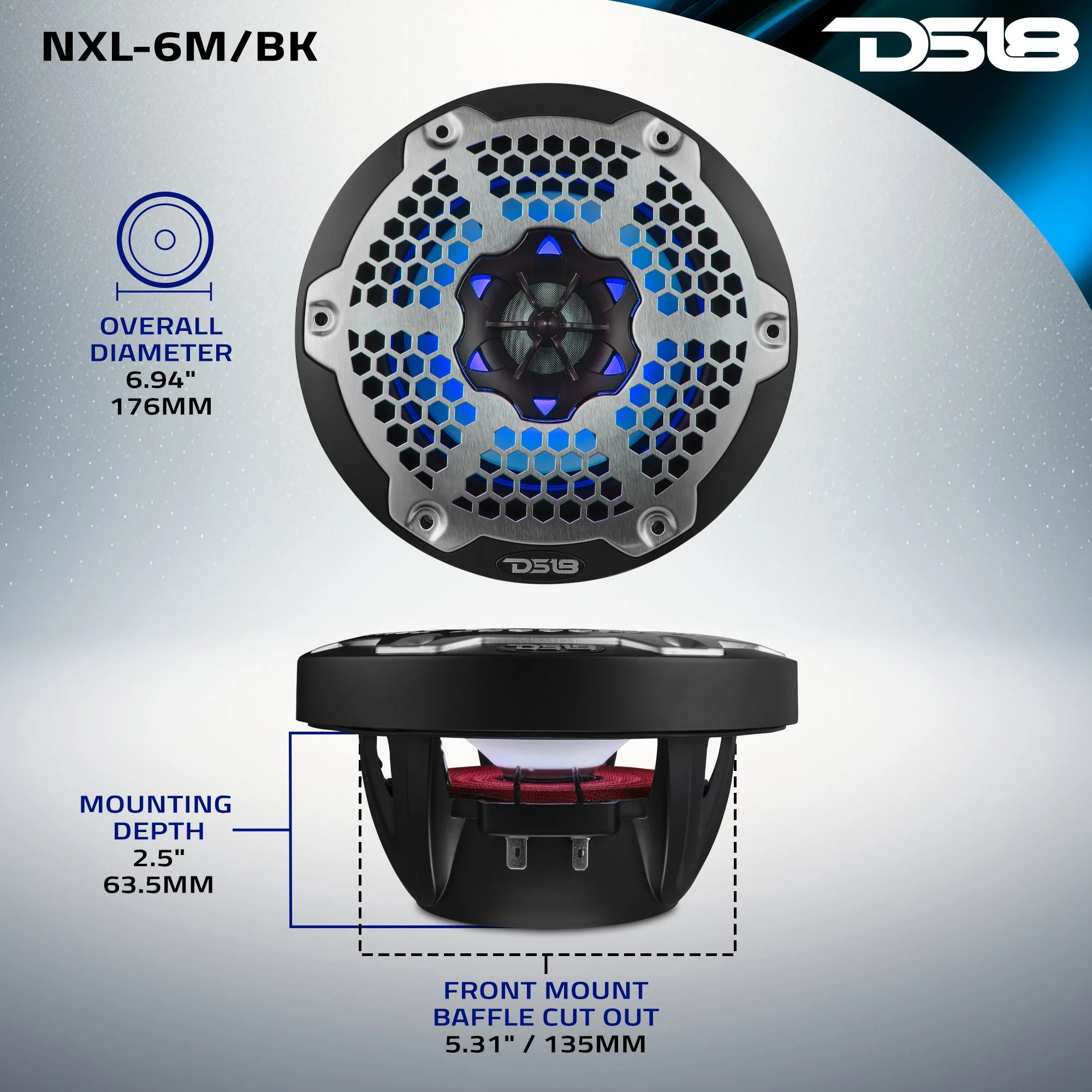 NXL 6.5" 2-Way Coaxial Marine Speaker with RGB LED Lights 100 Watts Rms 4-Ohm - Image 12