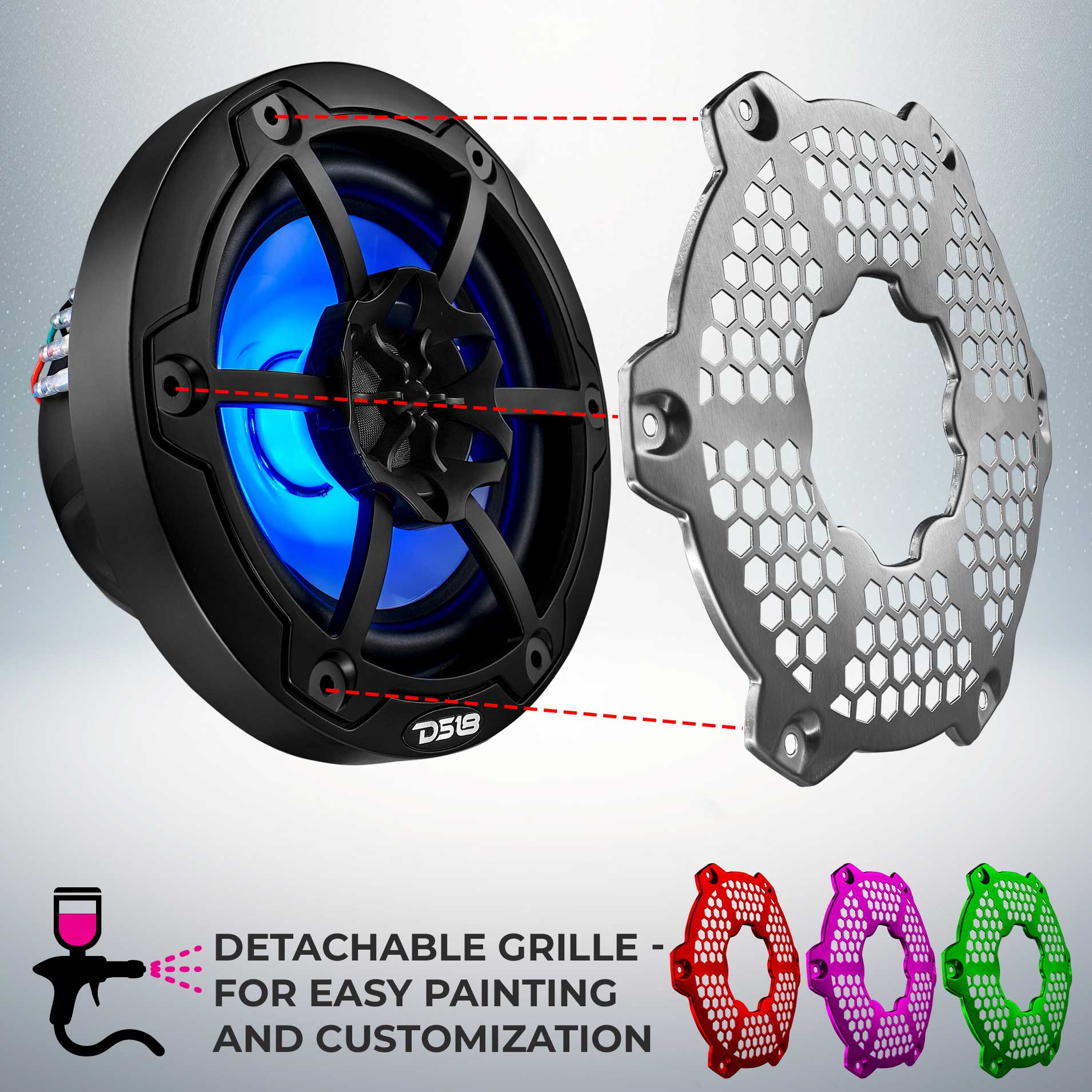 NXL 6.5" 2-Way Coaxial Marine Speaker with RGB LED Lights 100 Watts Rms 4-Ohm - Image 3