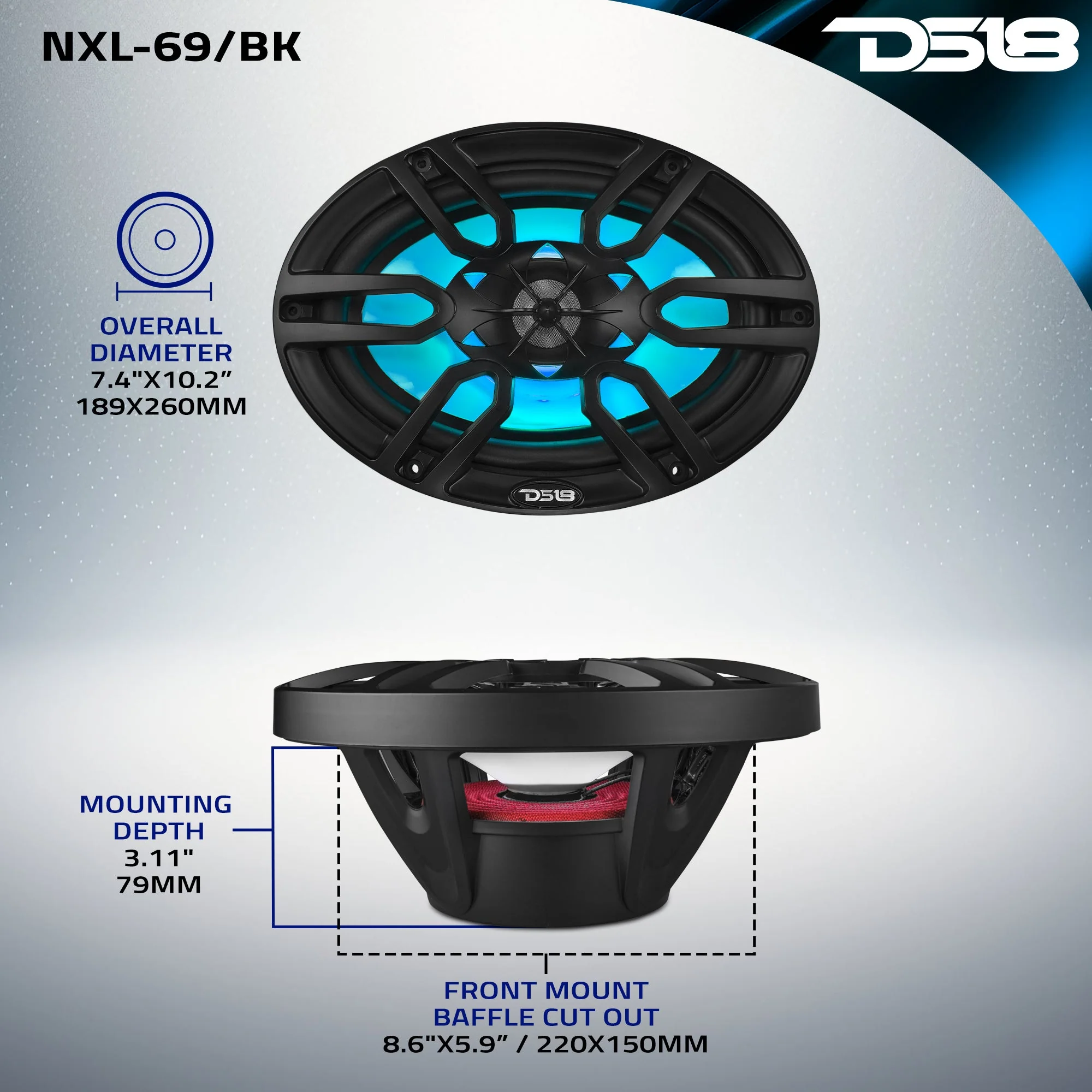 NXL 6x9" 2-Way Coaxial Marine Speaker With LED RGB Lights 125 Watts Rms 4-Ohm -Black - Image 9